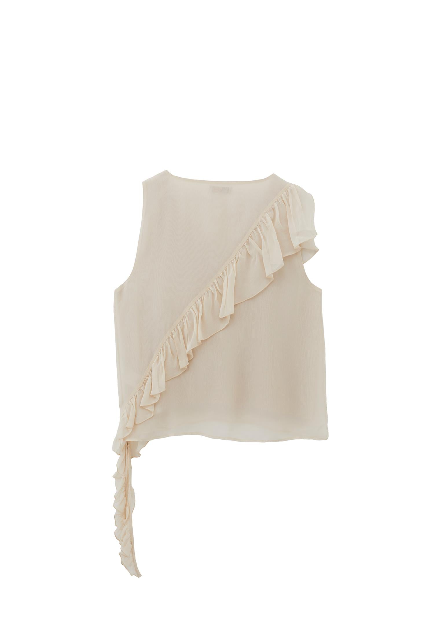 Ruffled Blouse With Embroidery Details - ALMOND MILK