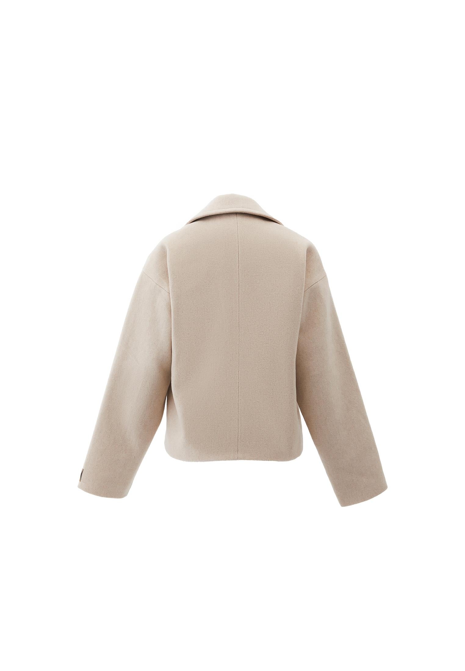 Double-Breasted Collar Oversize Standard Jacket - ALMOND MILK