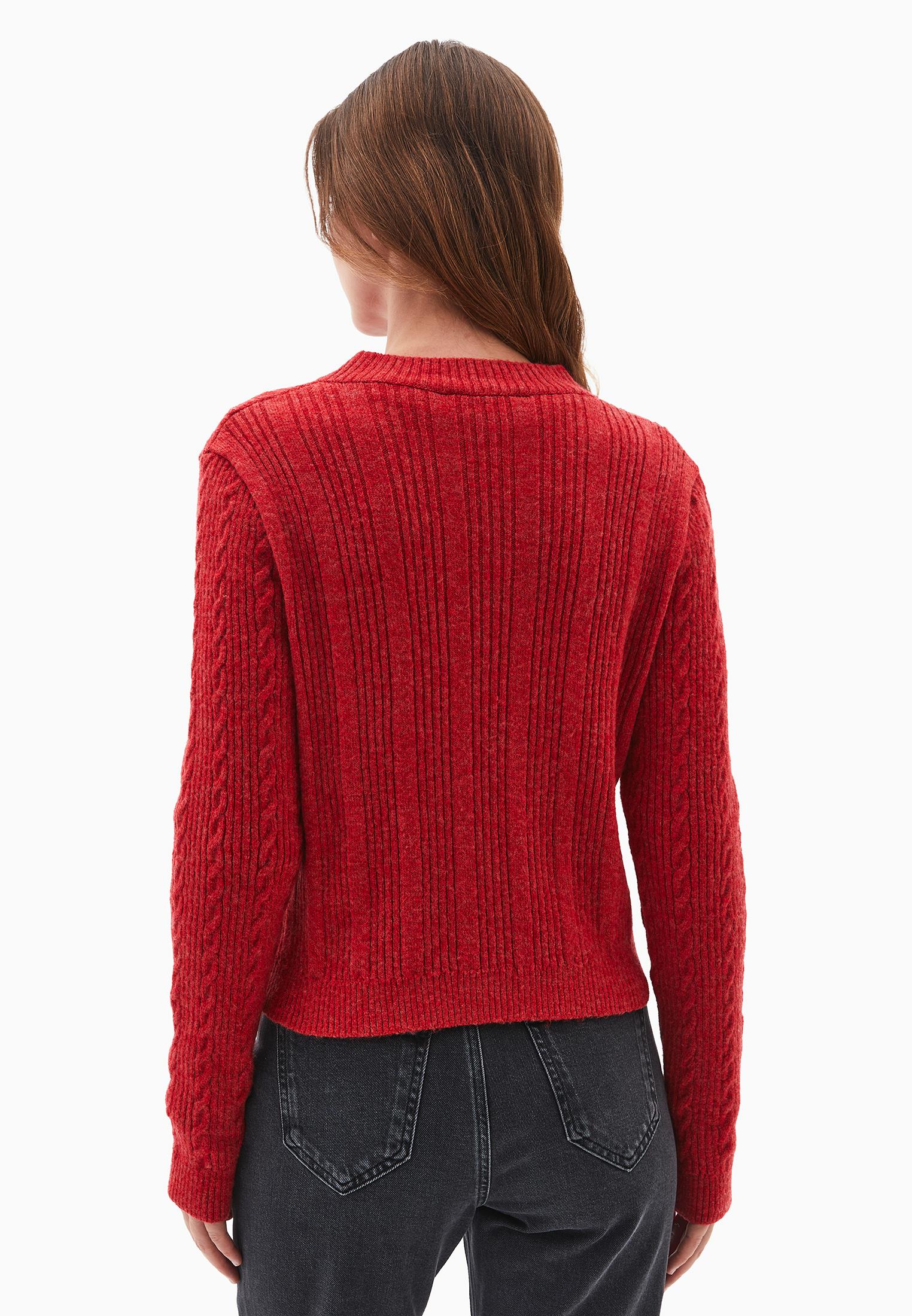 Crew Neck Cardigan With Knit Details - AMERICAN BEAUTY