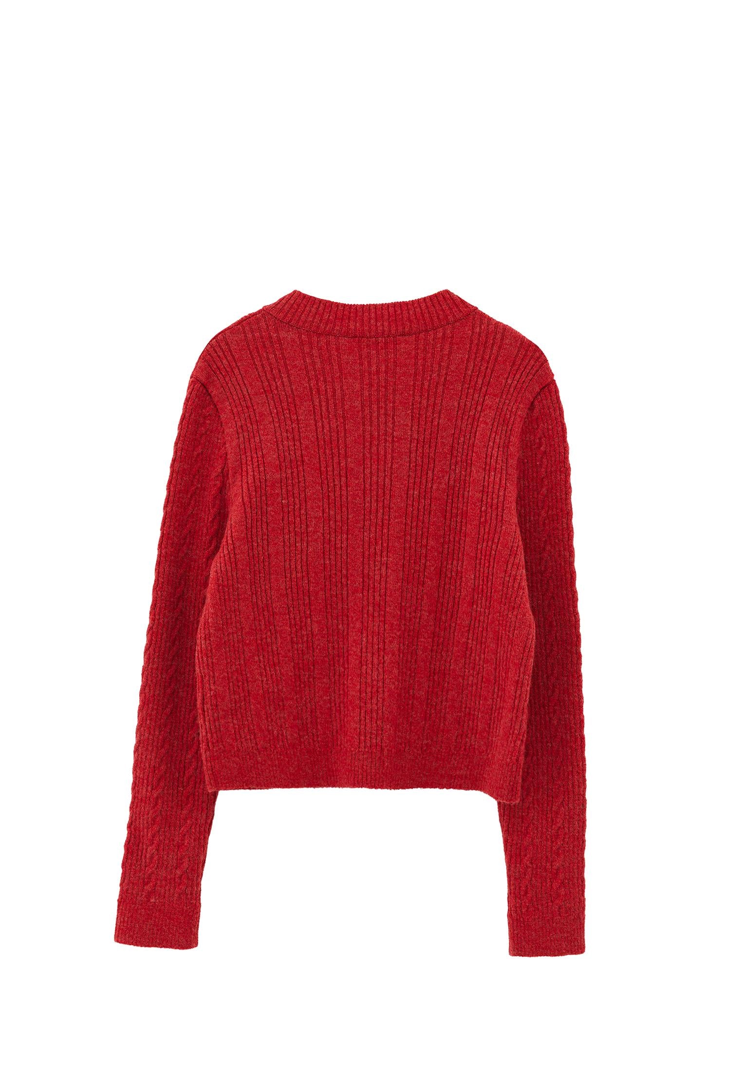 Crew Neck Cardigan With Knit Details - AMERICAN BEAUTY