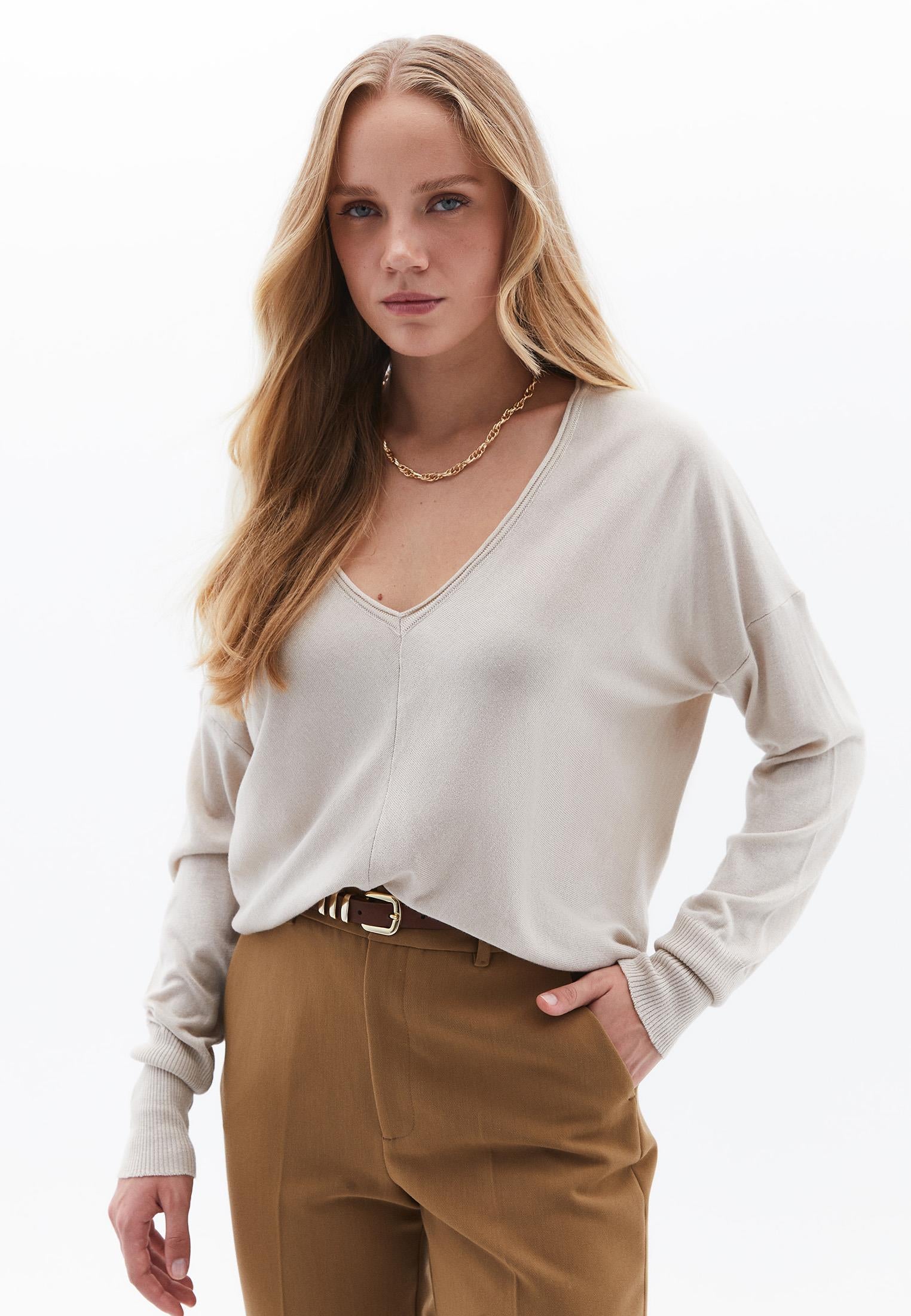 V Neck Long Sleeve Knitwear - ANCIENT SCROLL