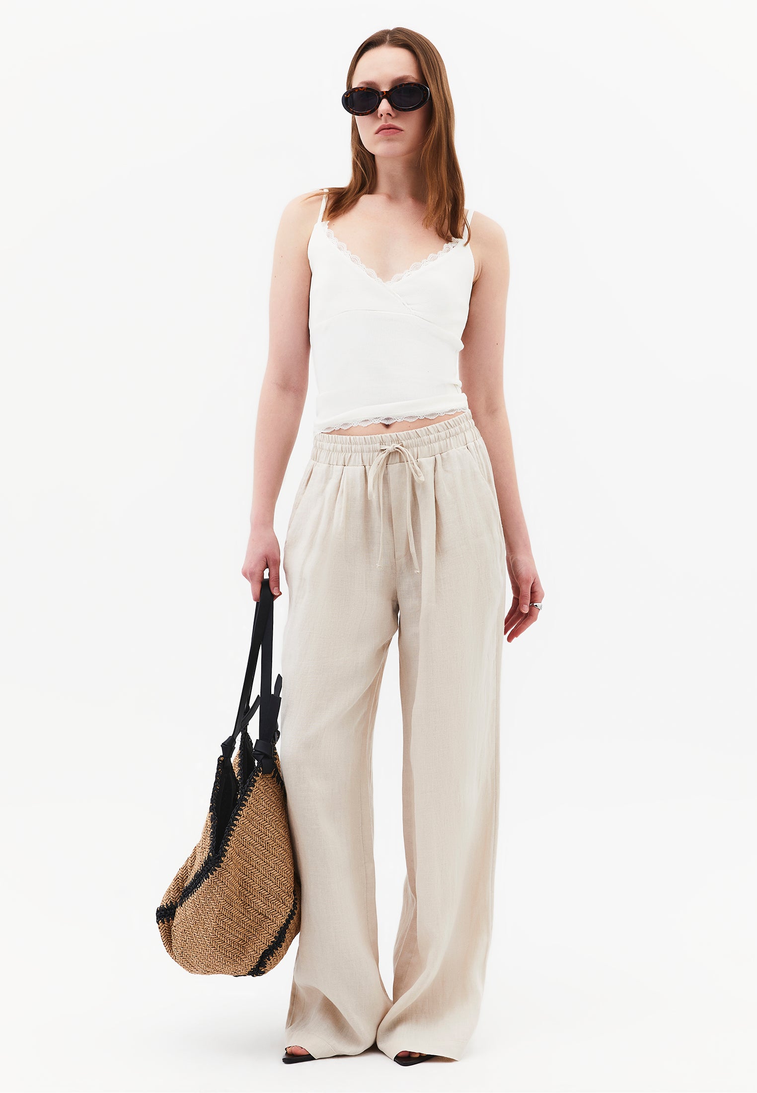 Wide Leg Ultra High Waist Tie Pants - ANCIENT SCROLL
