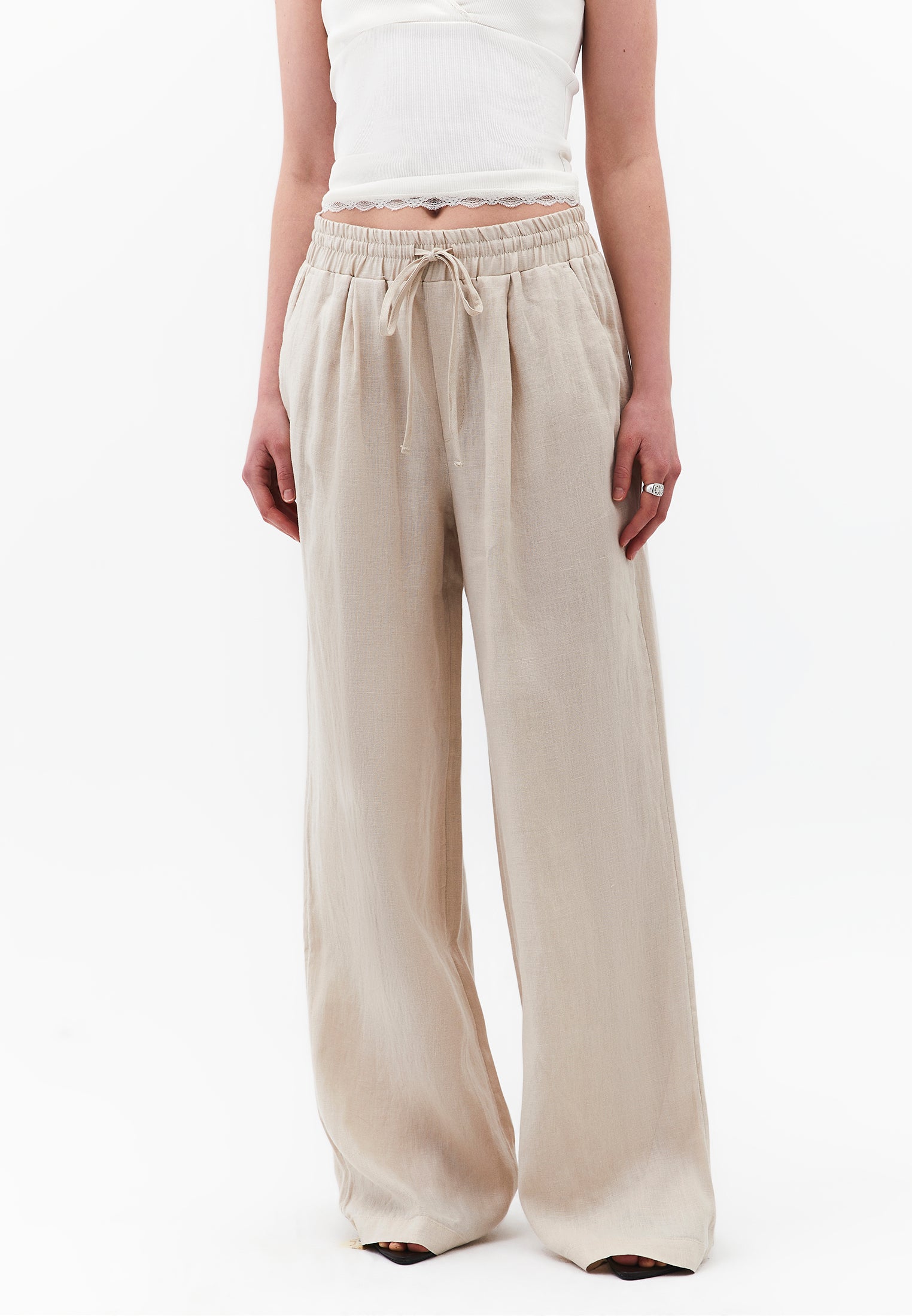 Wide Leg Ultra High Waist Tie Pants - ANCIENT SCROLL