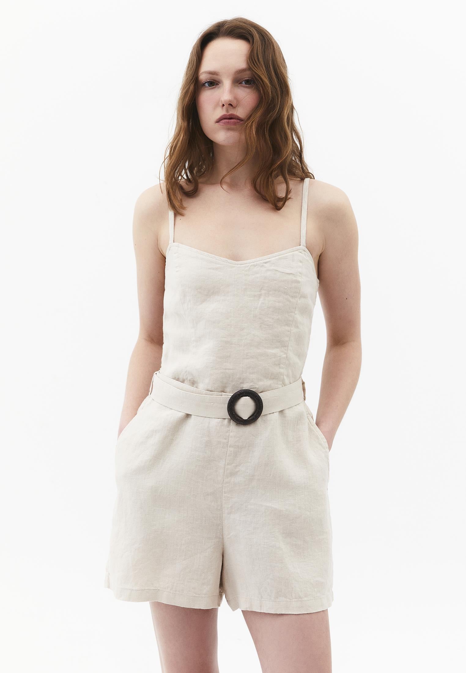 Short Jumpsuit With V-Neck And Belt Detail - ANCIENT SCROLL