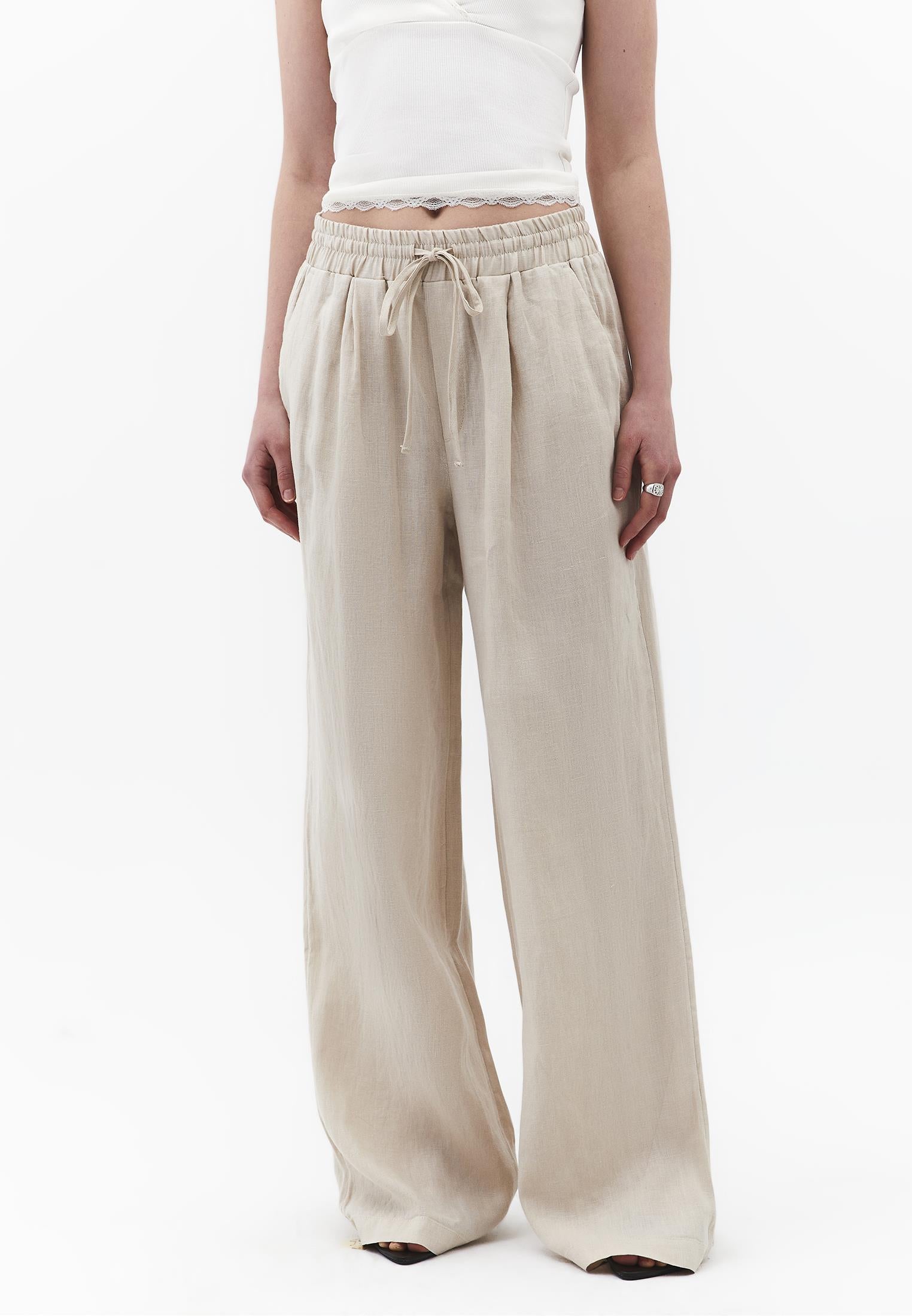 Wide Leg Ultra High Waist Tie Pants - ANCIENT SCROLL