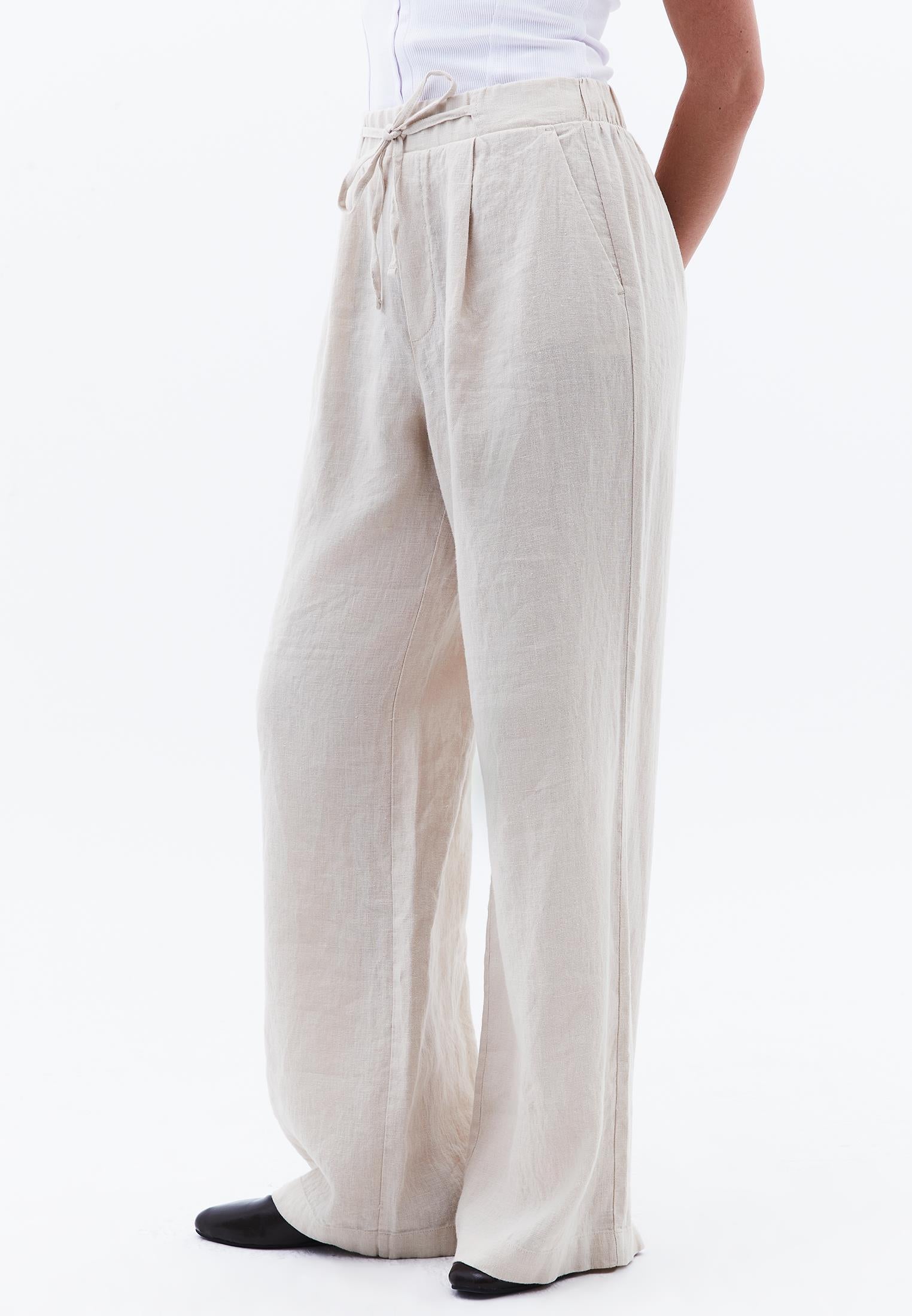 High Waist Belted Linen Wide Leg Pants - ANCIENT SCROLL