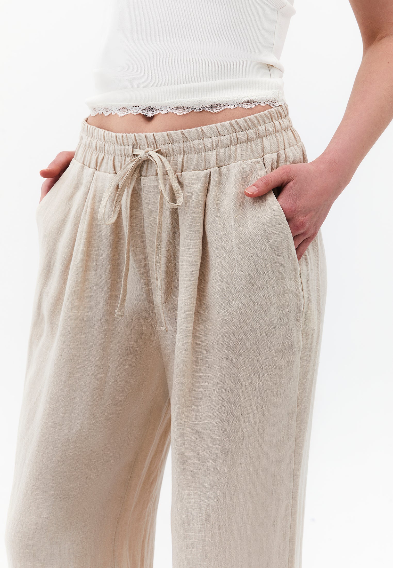 Wide Leg Ultra High Waist Tie Pants - ANCIENT SCROLL