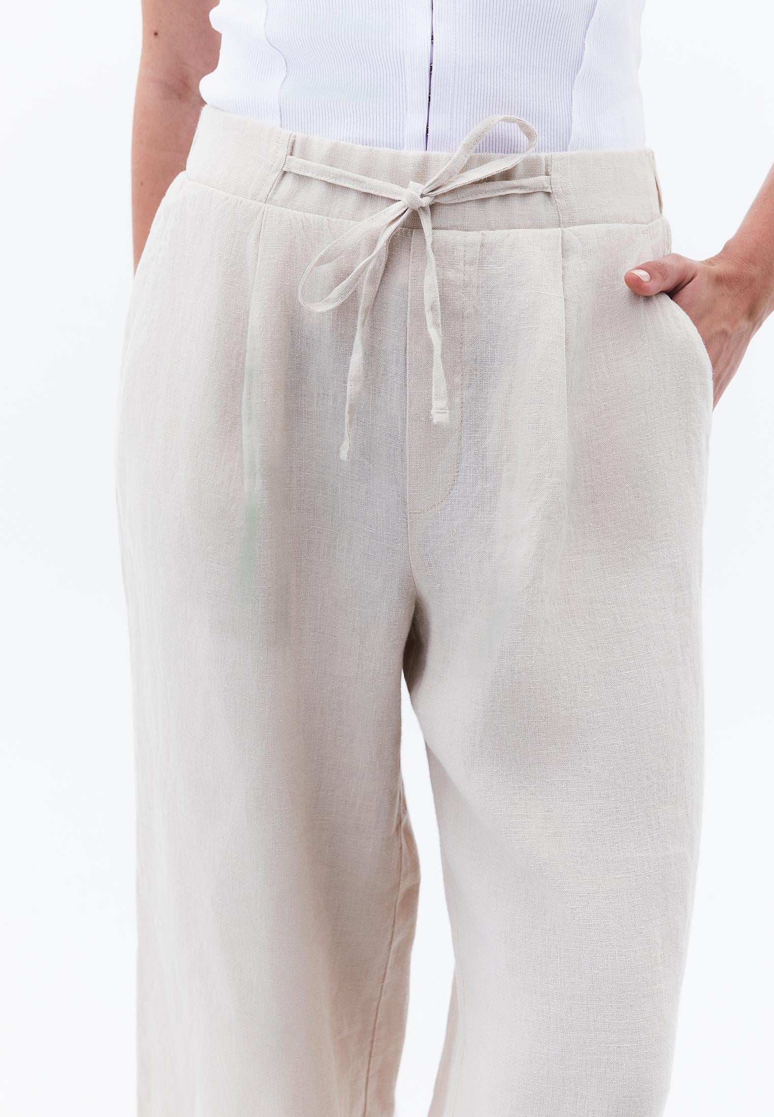 High Waist Belted Linen Wide Leg Pants - ANCIENT SCROLL