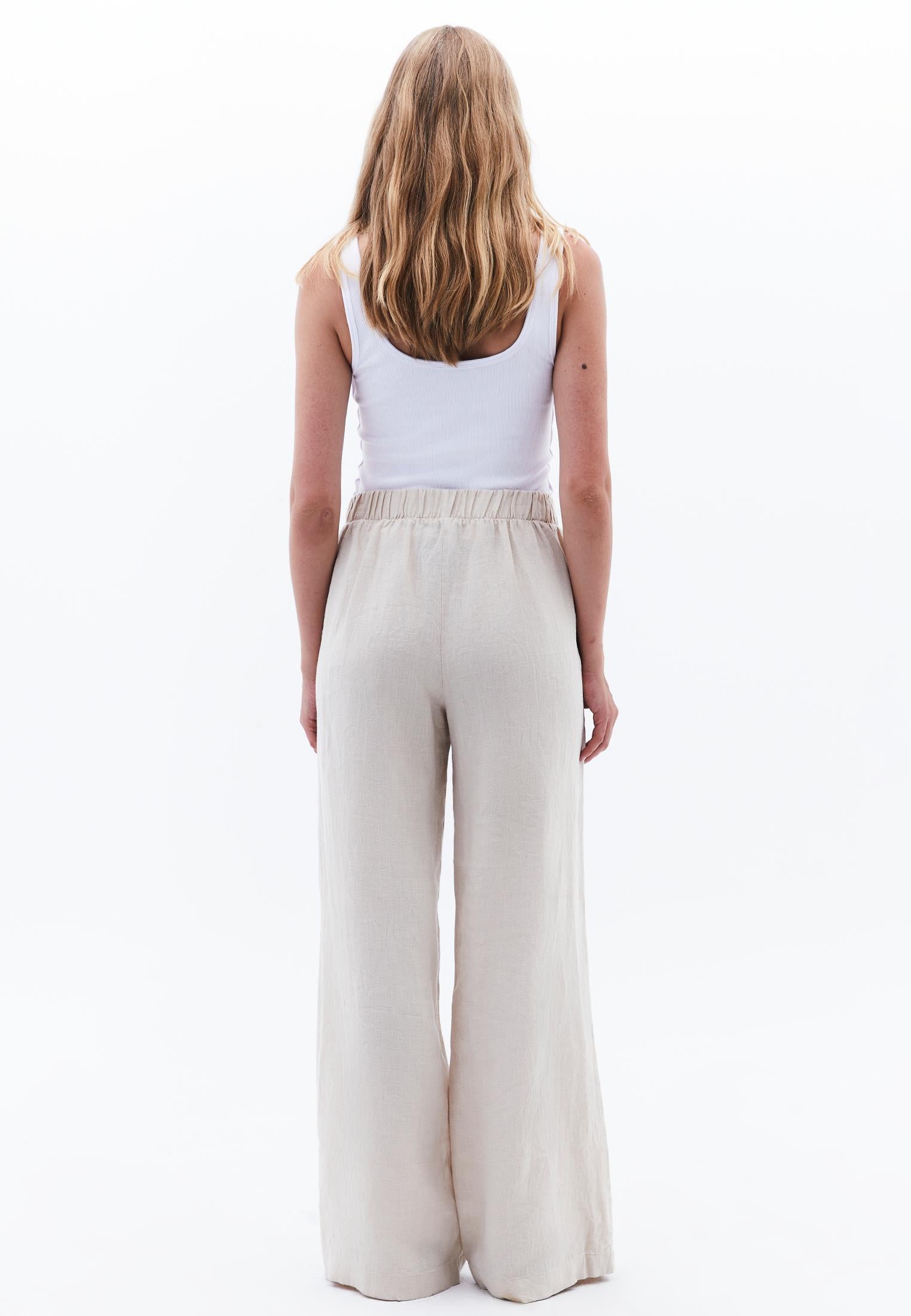 High Waist Belted Linen Wide Leg Pants - ANCIENT SCROLL
