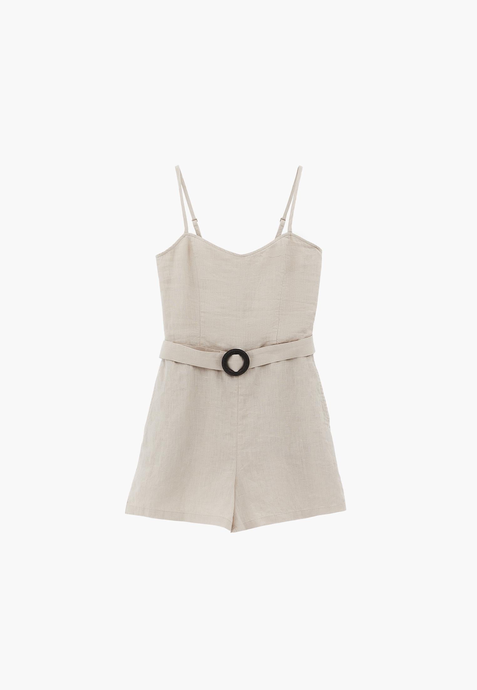 Short Jumpsuit With V-Neck And Belt Detail - ANCIENT SCROLL
