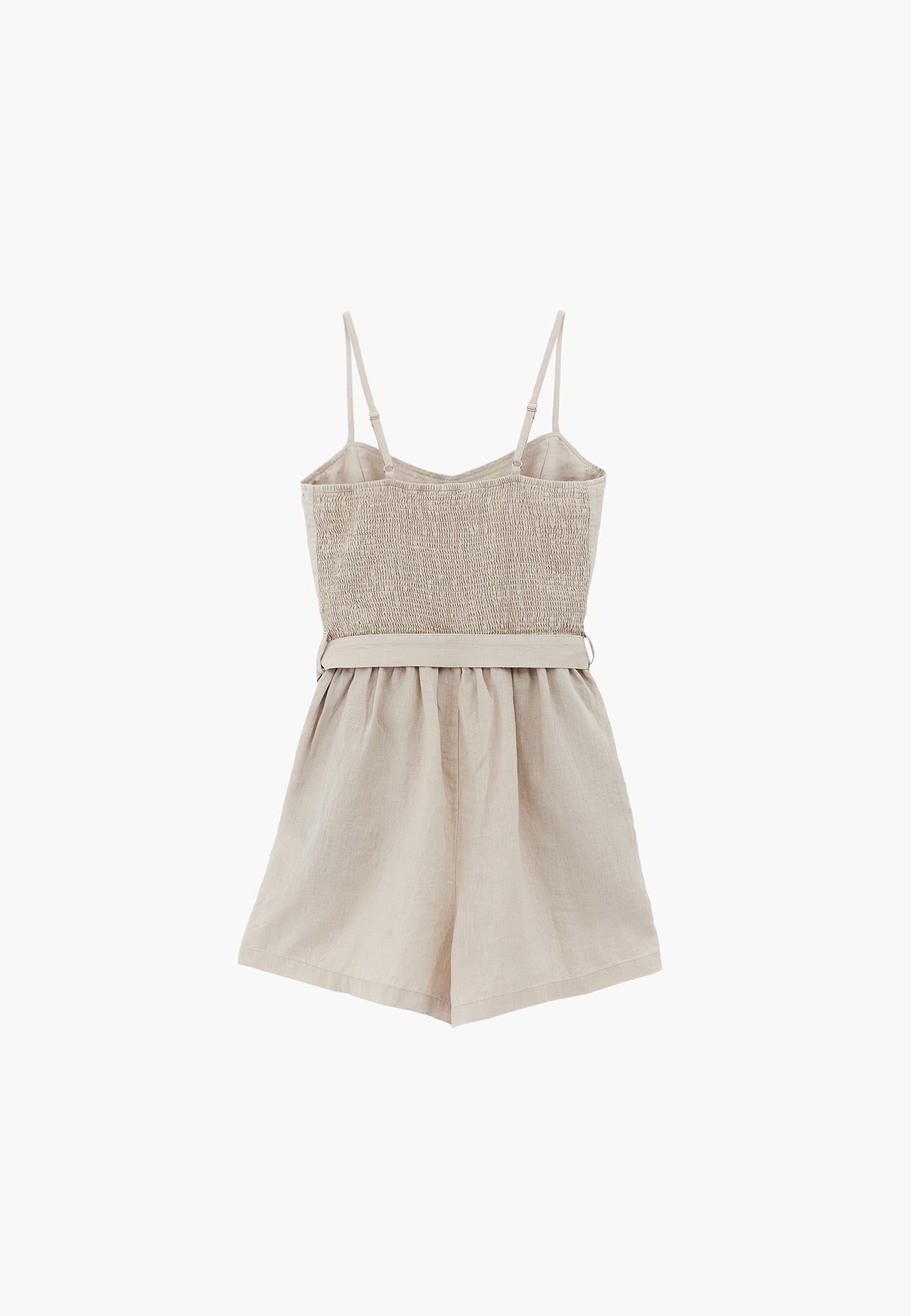 Short Jumpsuit With V-Neck And Belt Detail - ANCIENT SCROLL