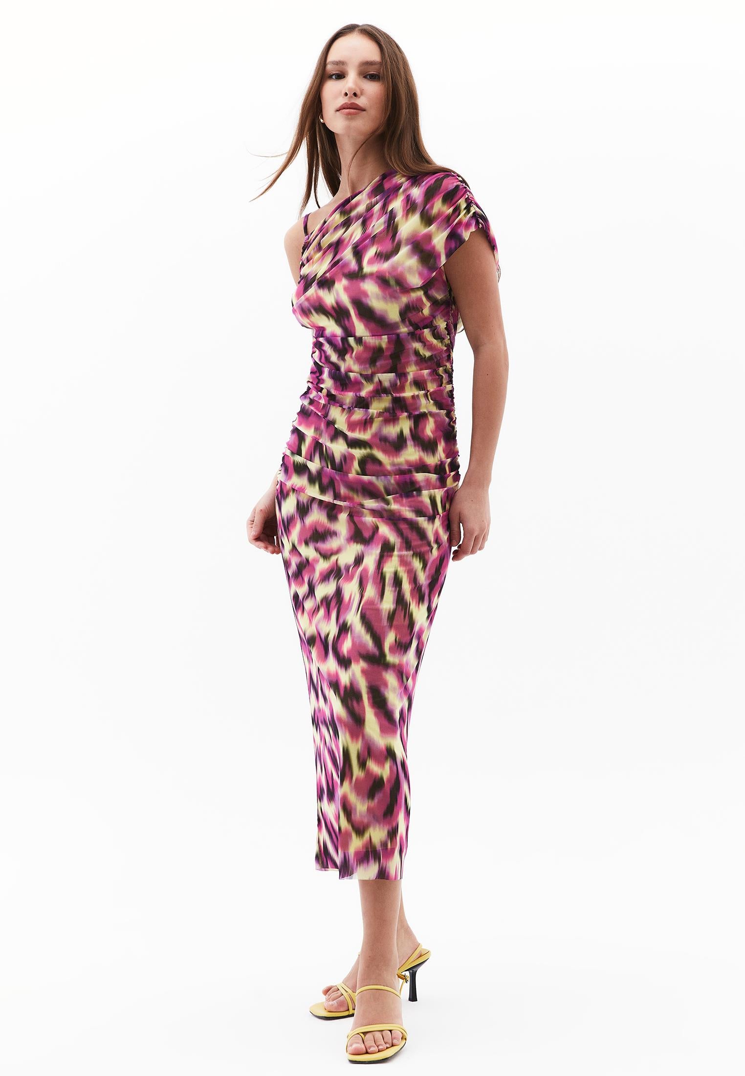Asymmetric Midi Dress - ANIMAL COMB