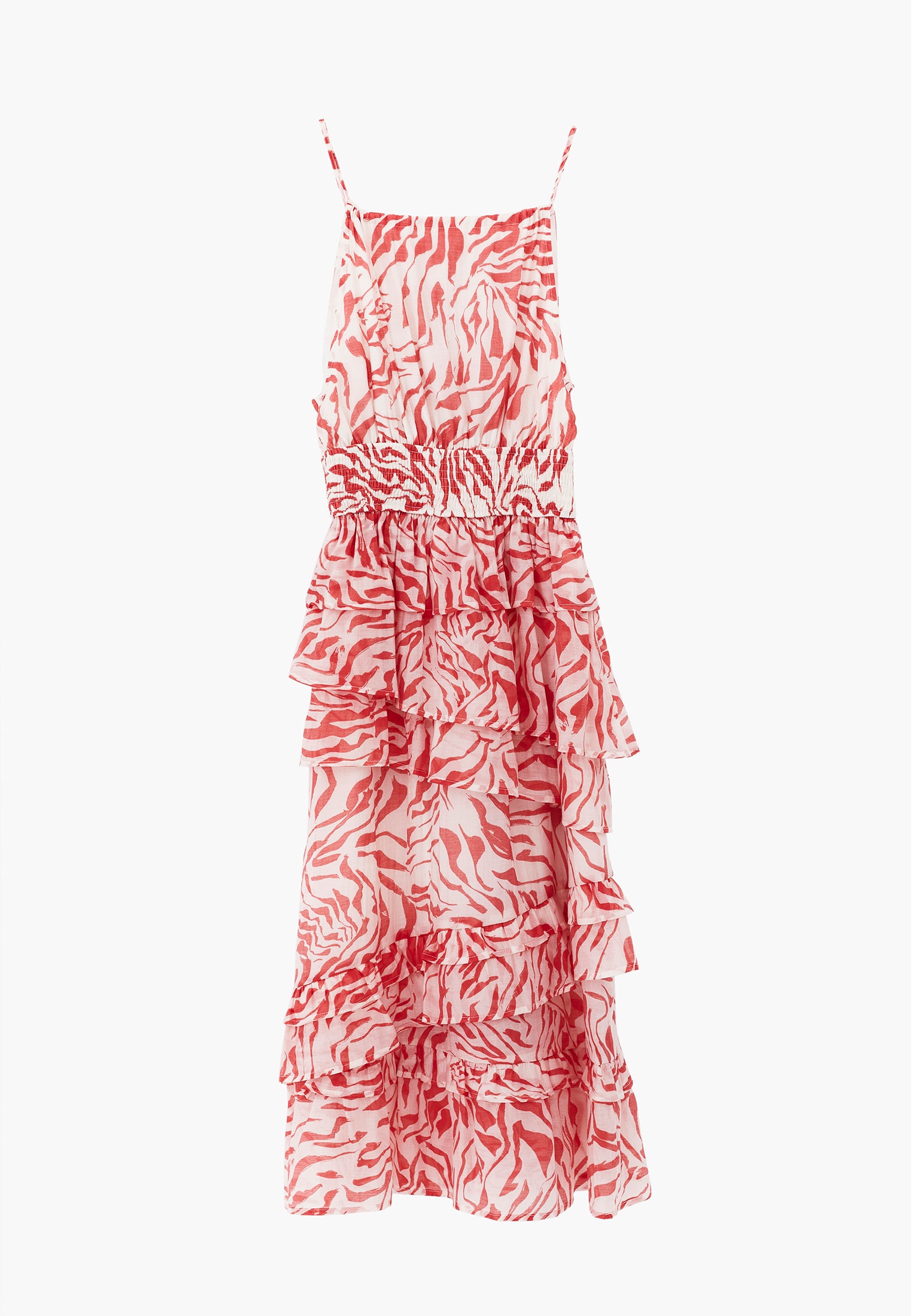 Square Neck Printed Maxi Long Dress With Ruffle Details - ANIMAL COMB