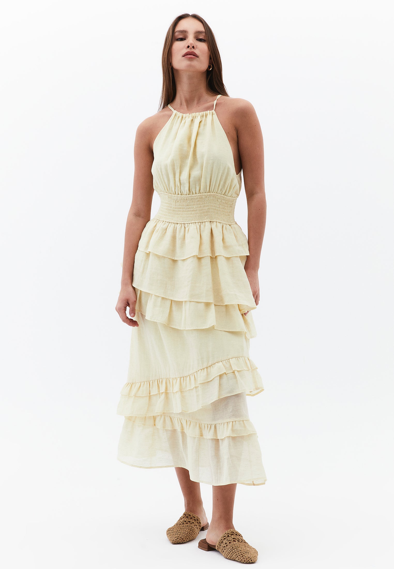 Ruffled Long A-Line Dress - ANISE FLOWER