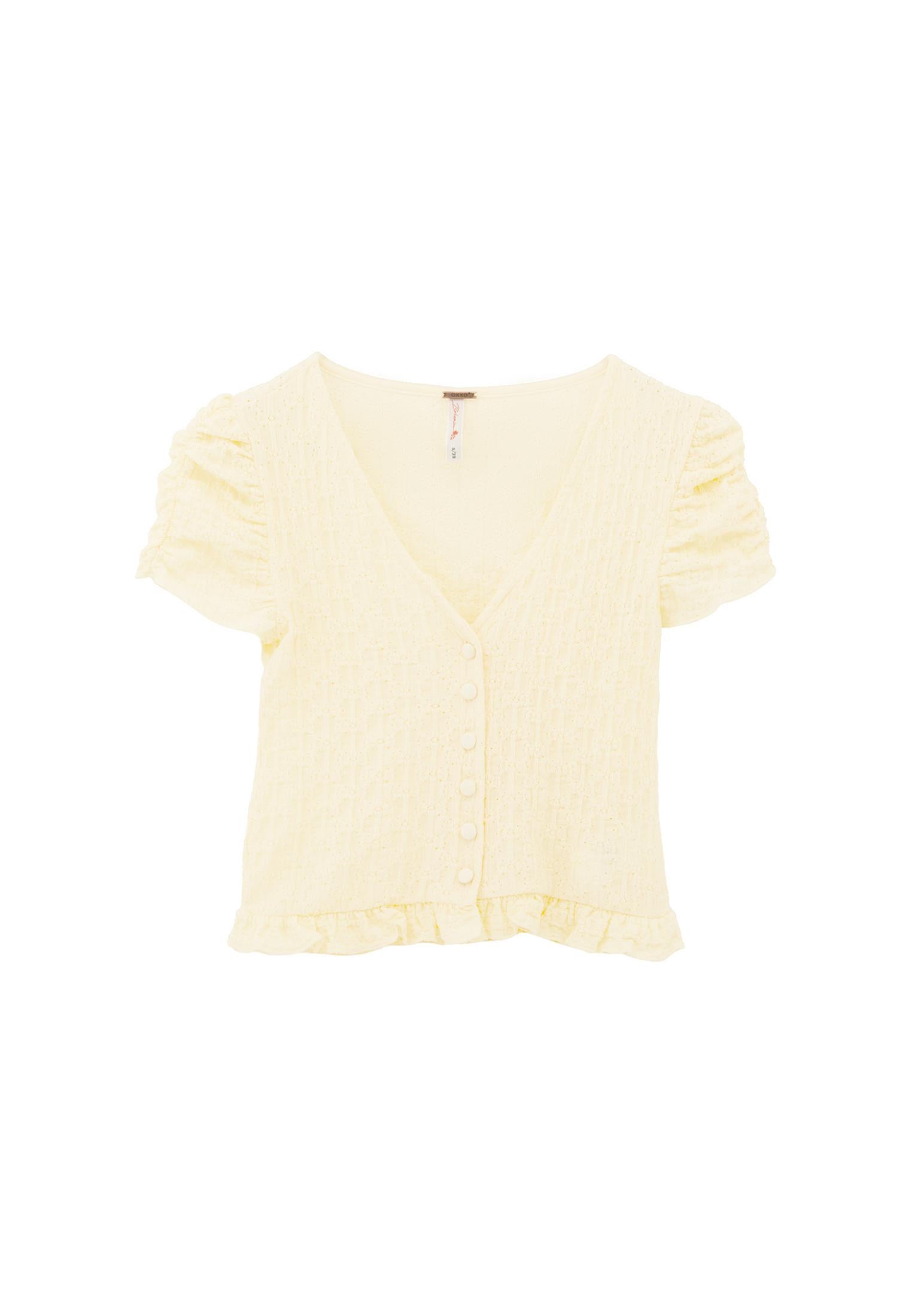 V Neck Short Sleeve Blouse - ANISE FLOWER