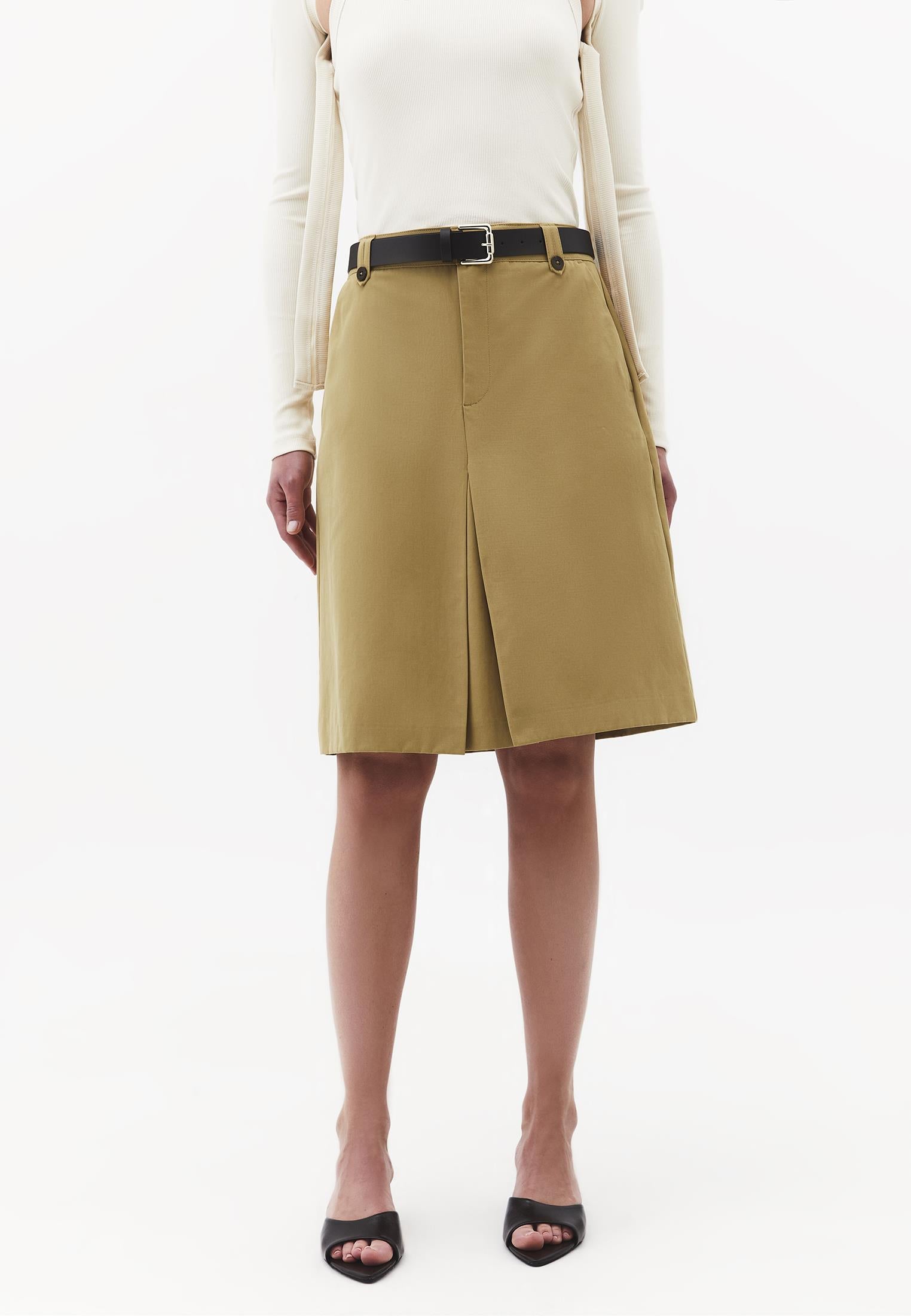 Midi Flared Skirt With Belt And Button Details - ANTELOPE