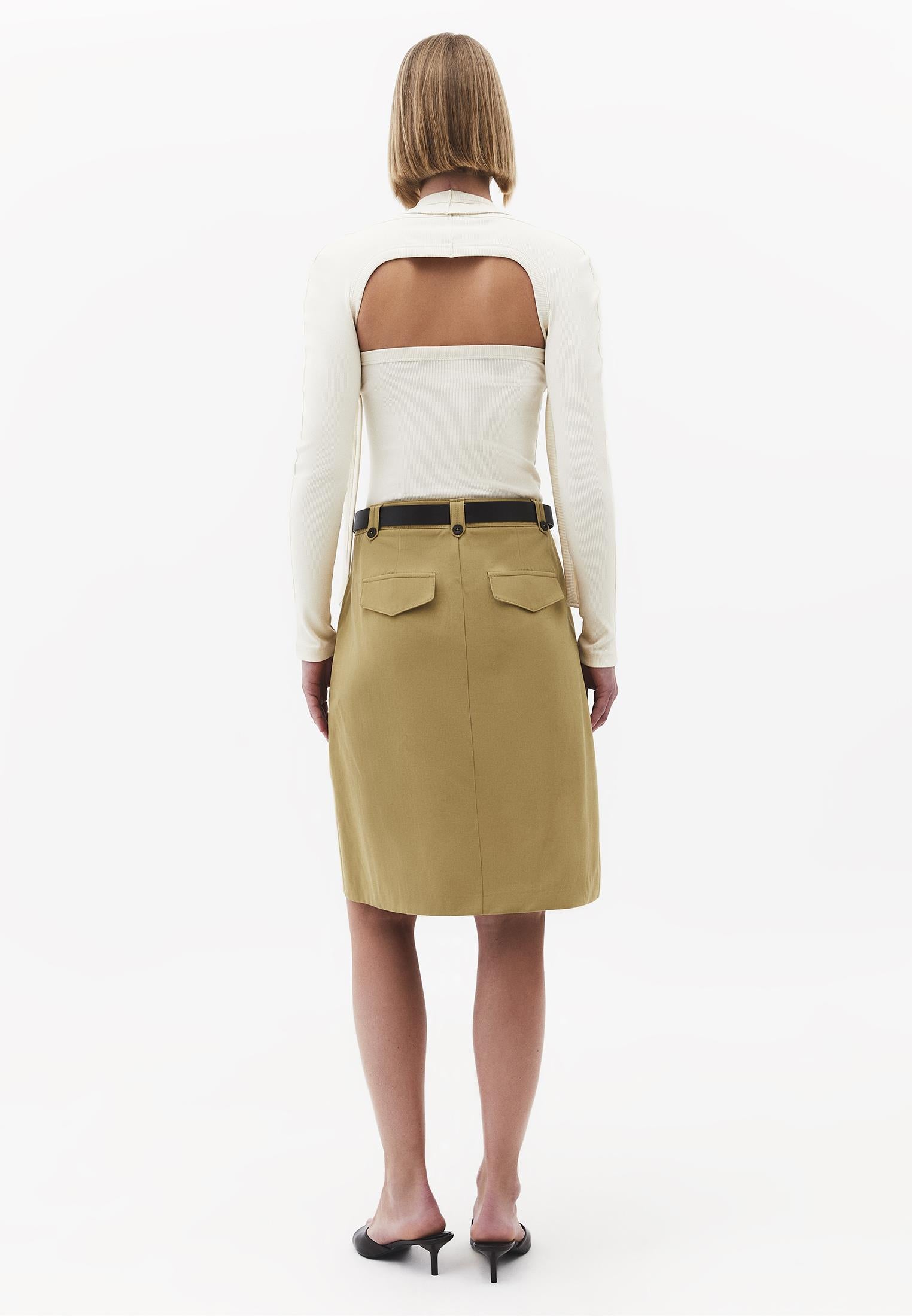 Midi Flared Skirt With Belt And Button Details - ANTELOPE