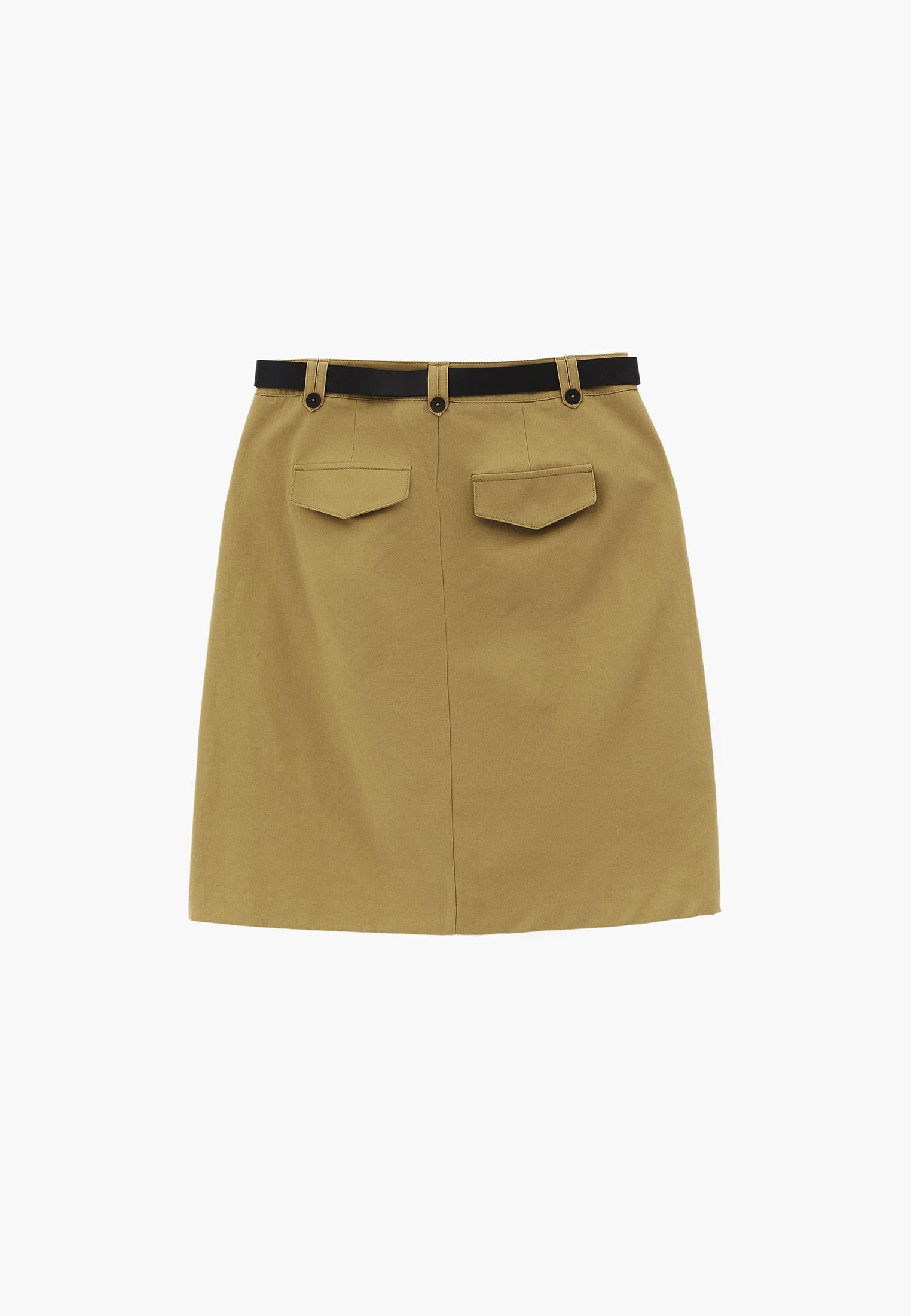 Midi Flared Skirt With Belt And Button Details - ANTELOPE