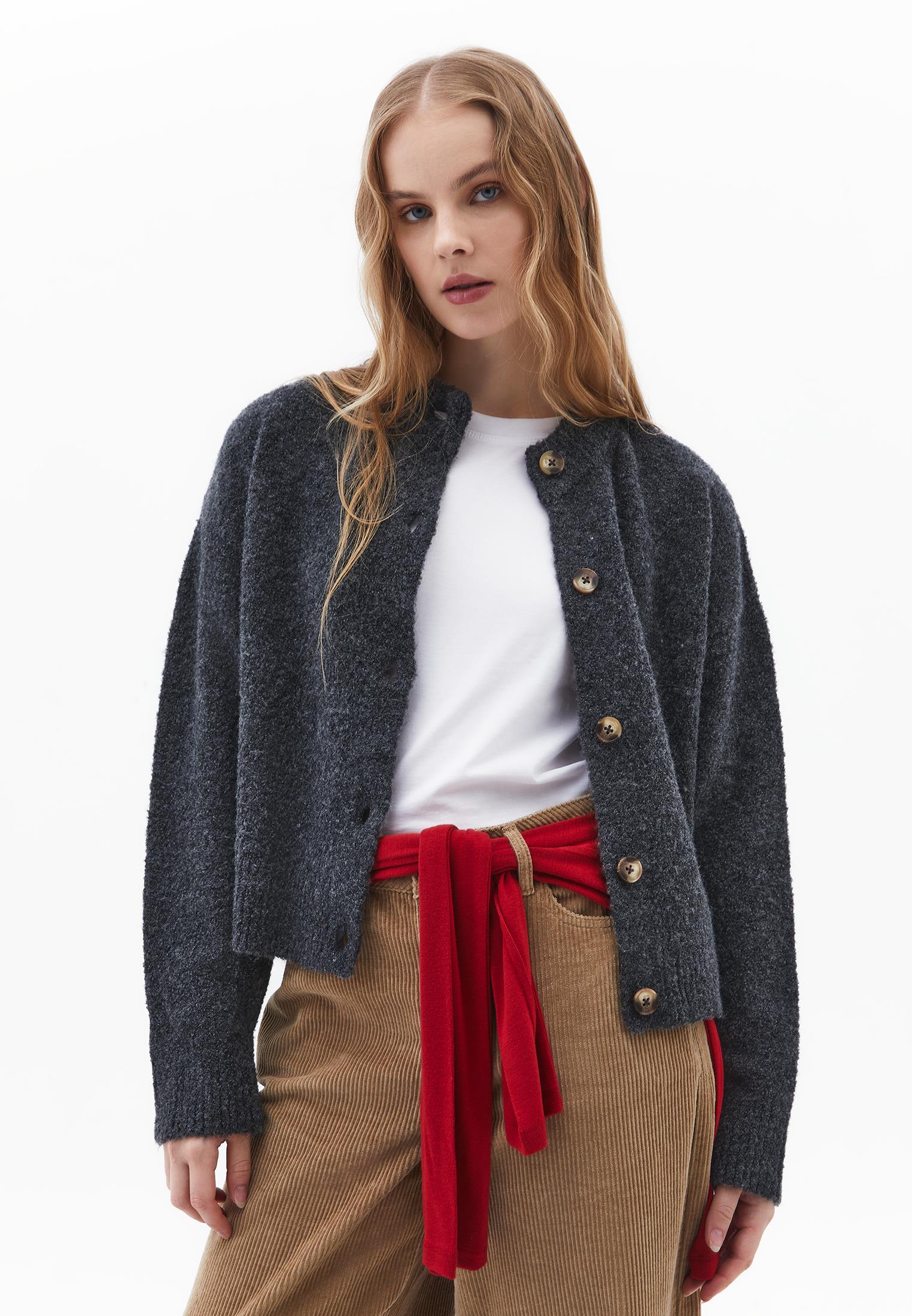 Soft Long Sleeved Cardigan - ANTHRA MELANGE