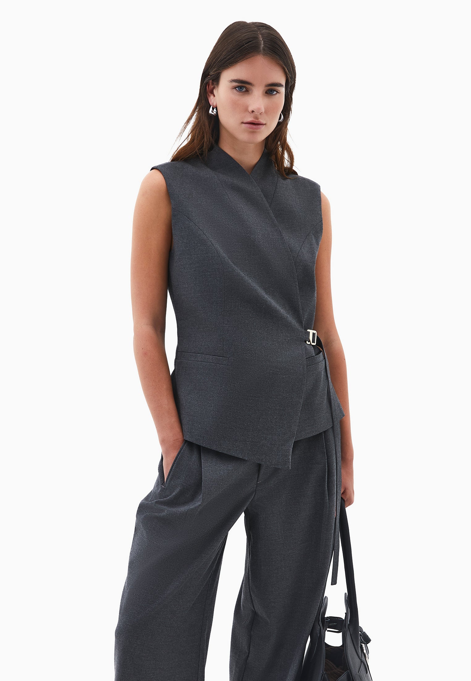 Asymmetrical Midi Vest - ANTHRA MELANGE