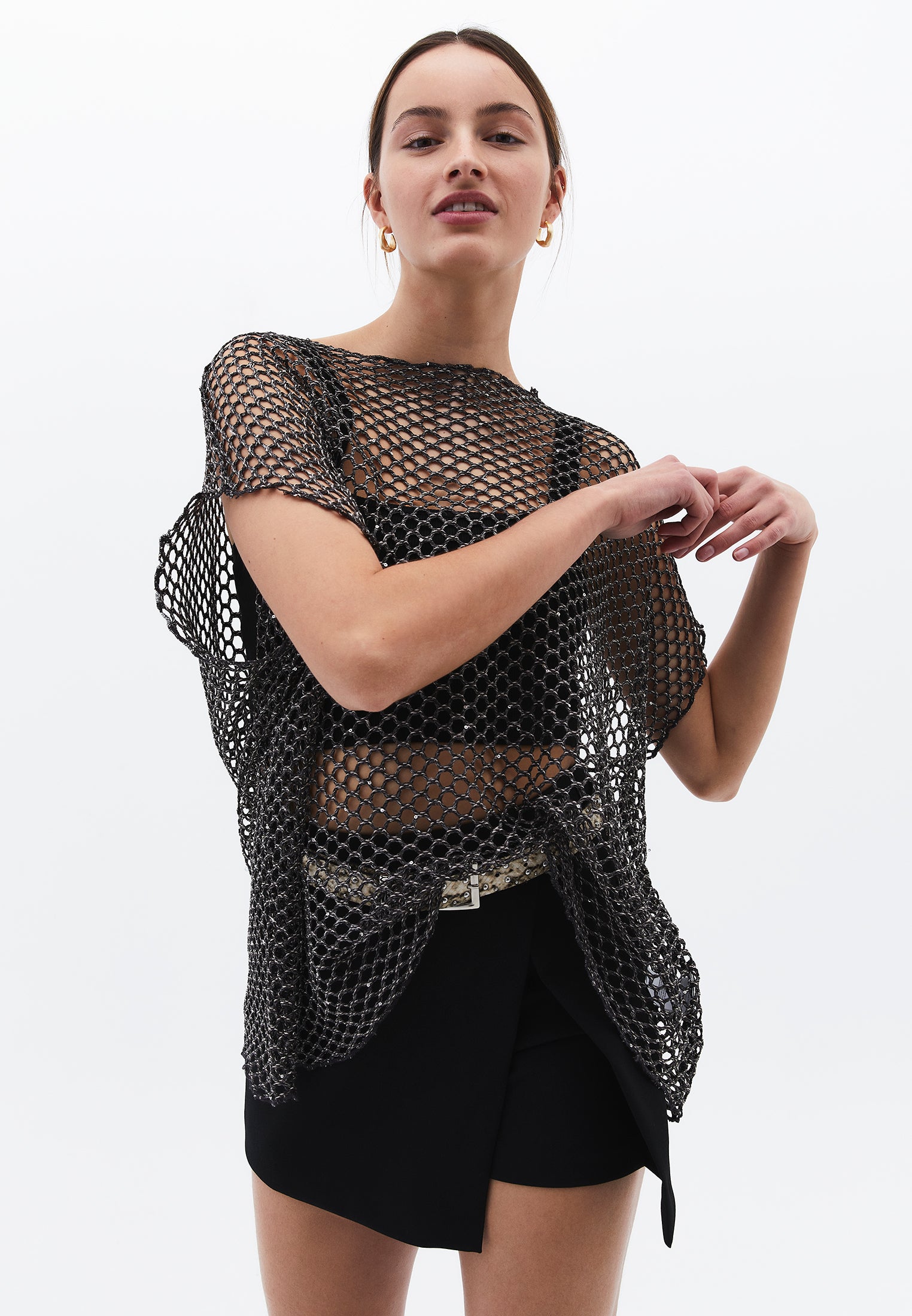 Oversize Tunic Blouse Boat Neck - ANTHRA MELANGE