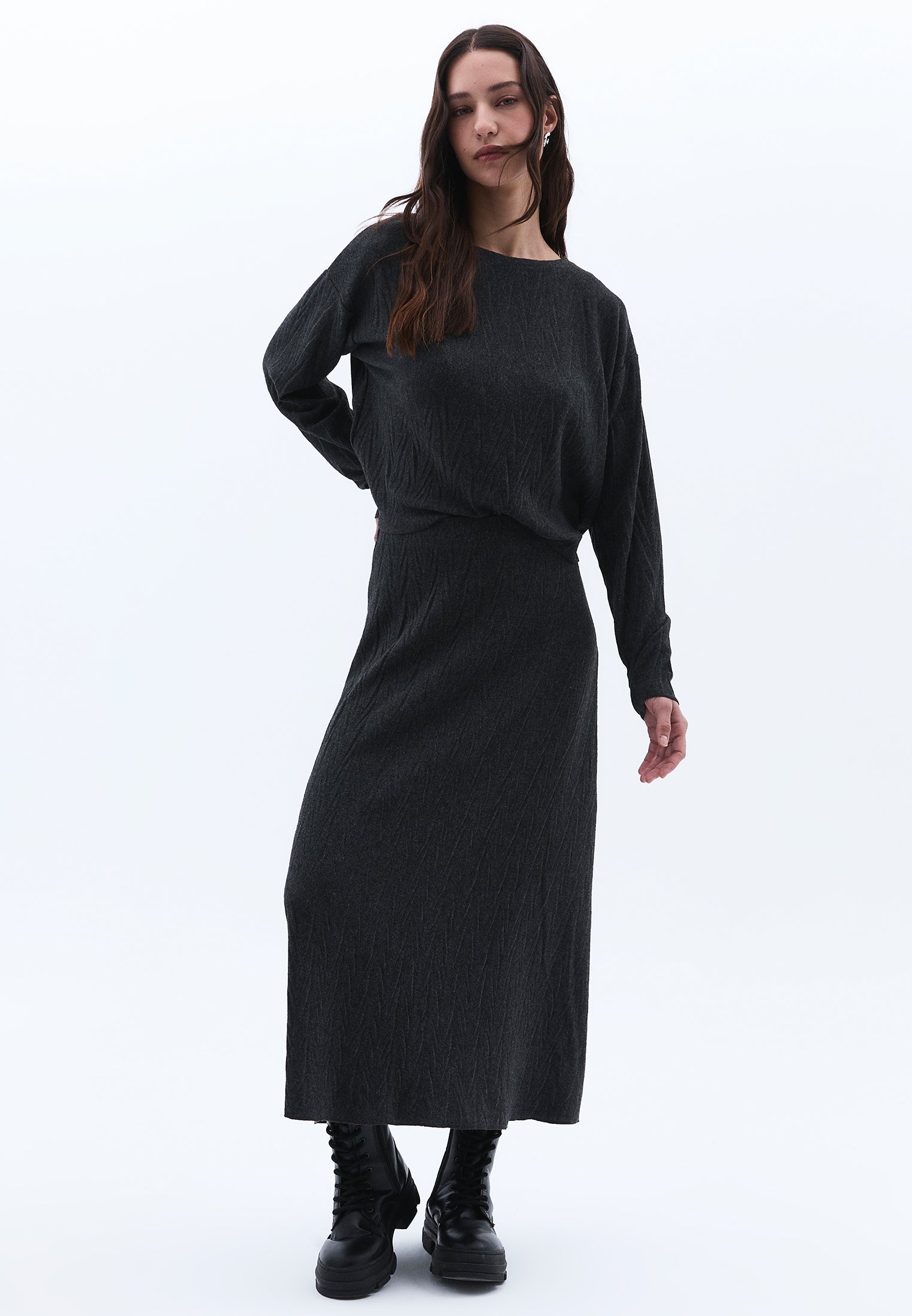 Midi Flared Skirt - ANTHRA MELANGE