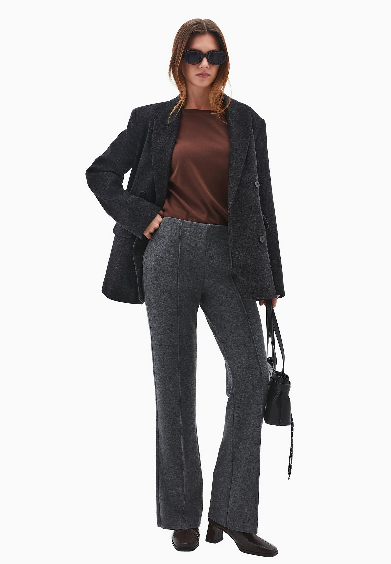 High Waist Flared Spanish Trousers - ANTHRA MELANGE