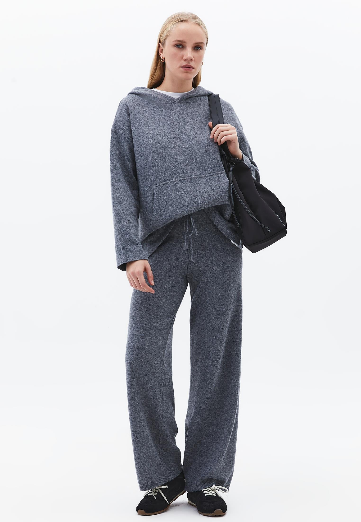 Hooded Long Sleeve Comfortable Sweater - ANTHRA MELANGE