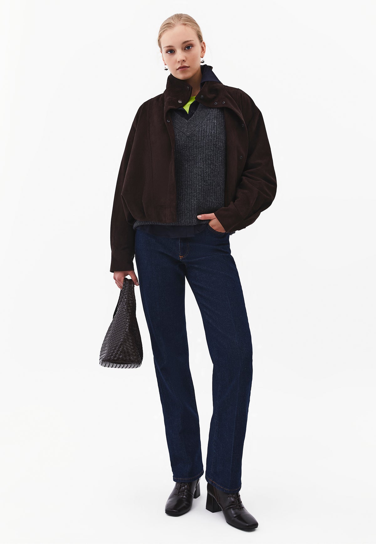 Loose V-Neck Sweater - ANTHRA MELANGE