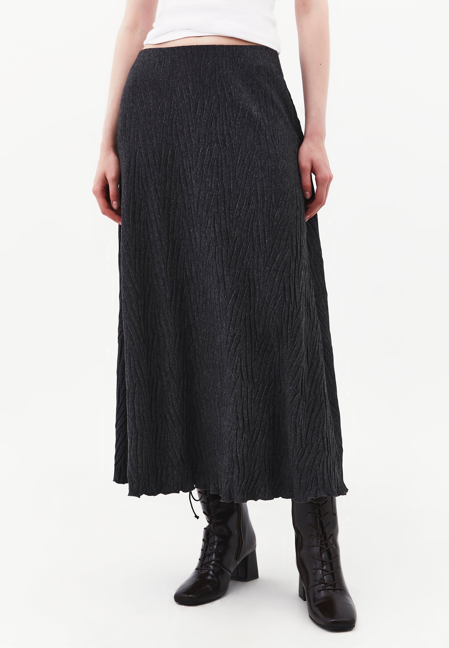 Long Skirt With Pleat Details - ANTHRA MELANGE