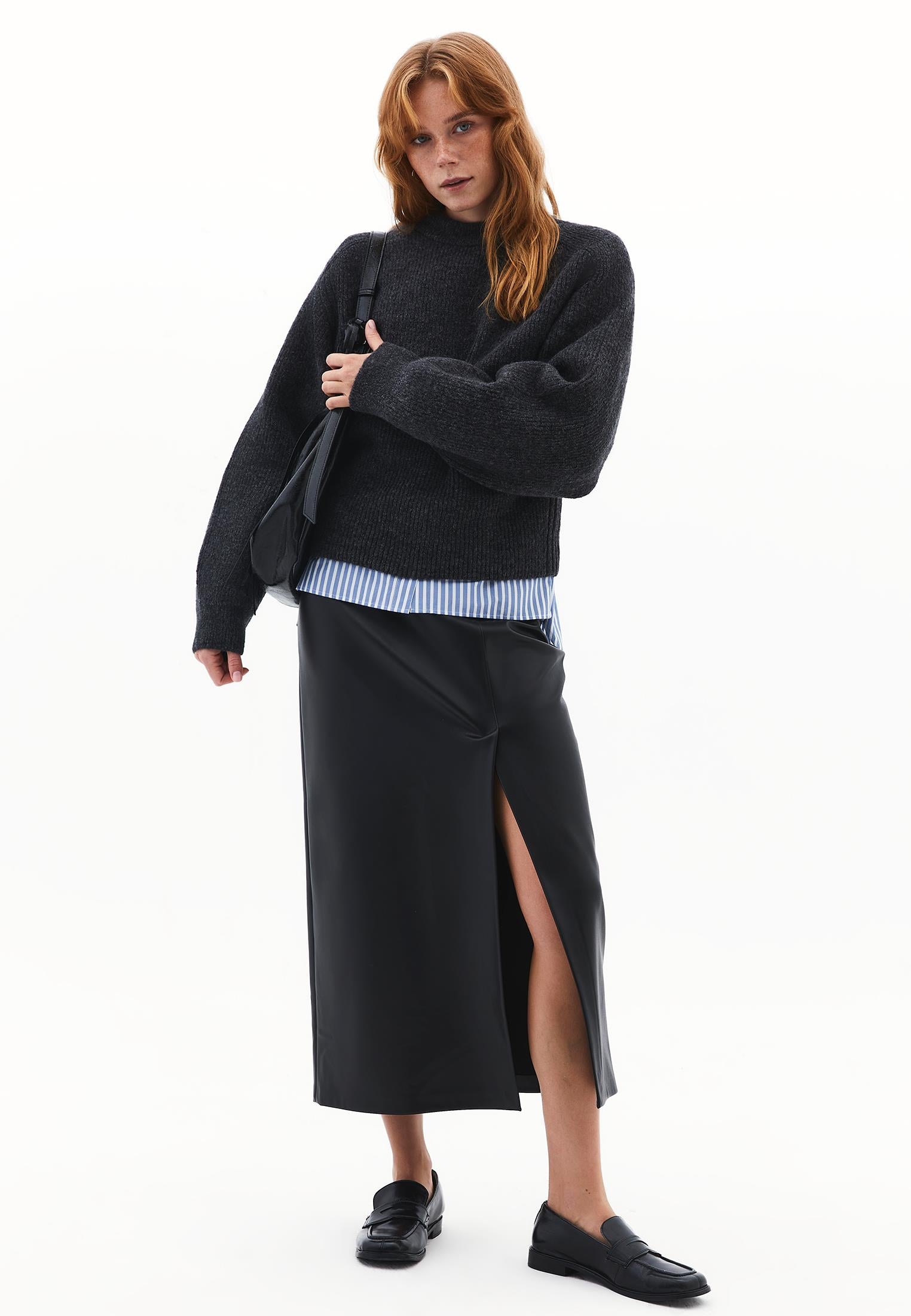 Crew Neck Long Sleeve Sweater - ANTHRA MELANGE