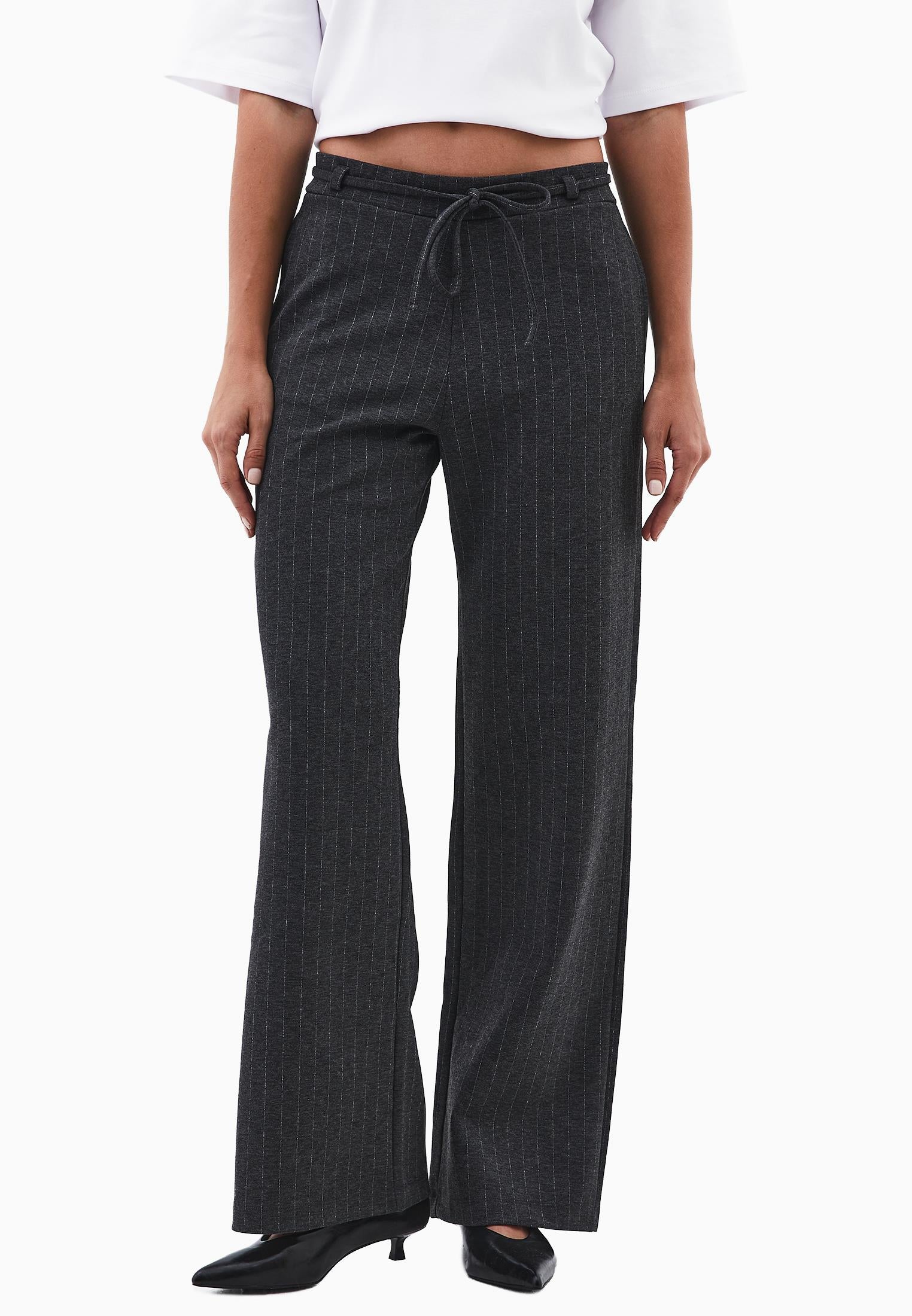 Straight Leg Viscose Pants - ANTHRA MELANGE
