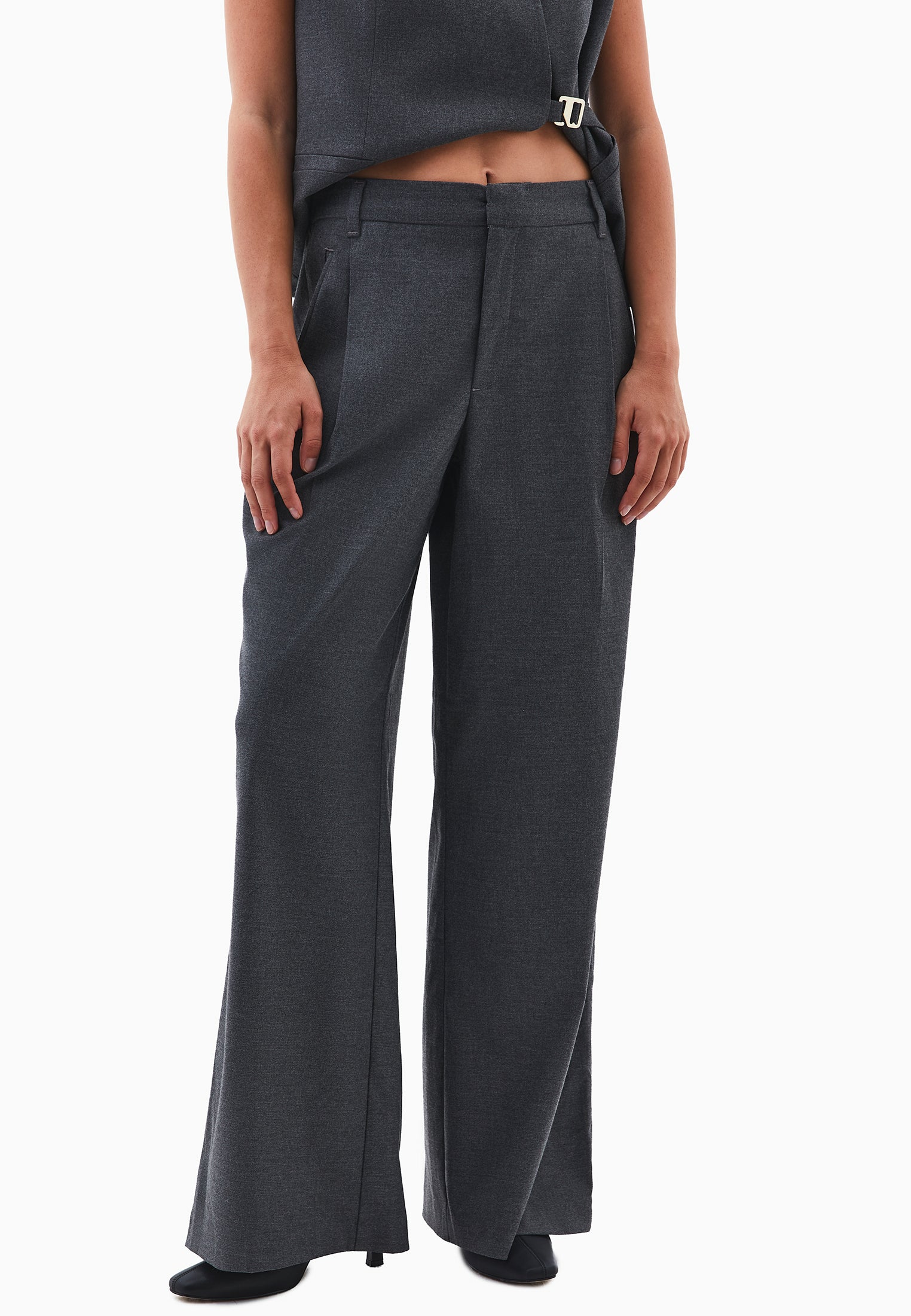 Wide Leg High Waist Trousers - ANTHRA MELANGE