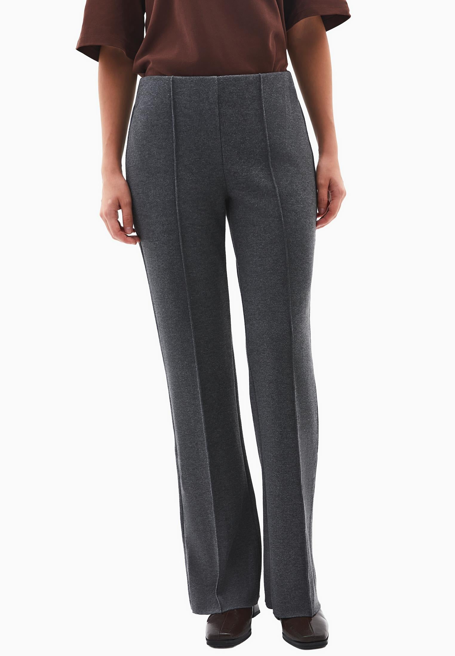 High Waist Flared Spanish Trousers - ANTHRA MELANGE