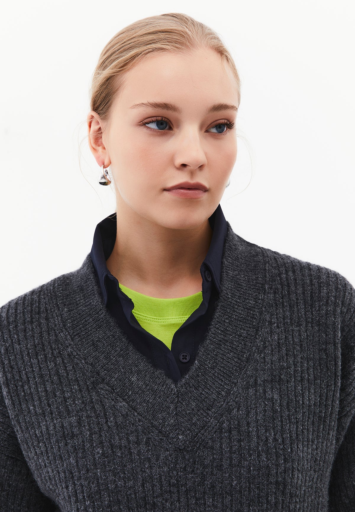 Loose V-Neck Sweater - ANTHRA MELANGE