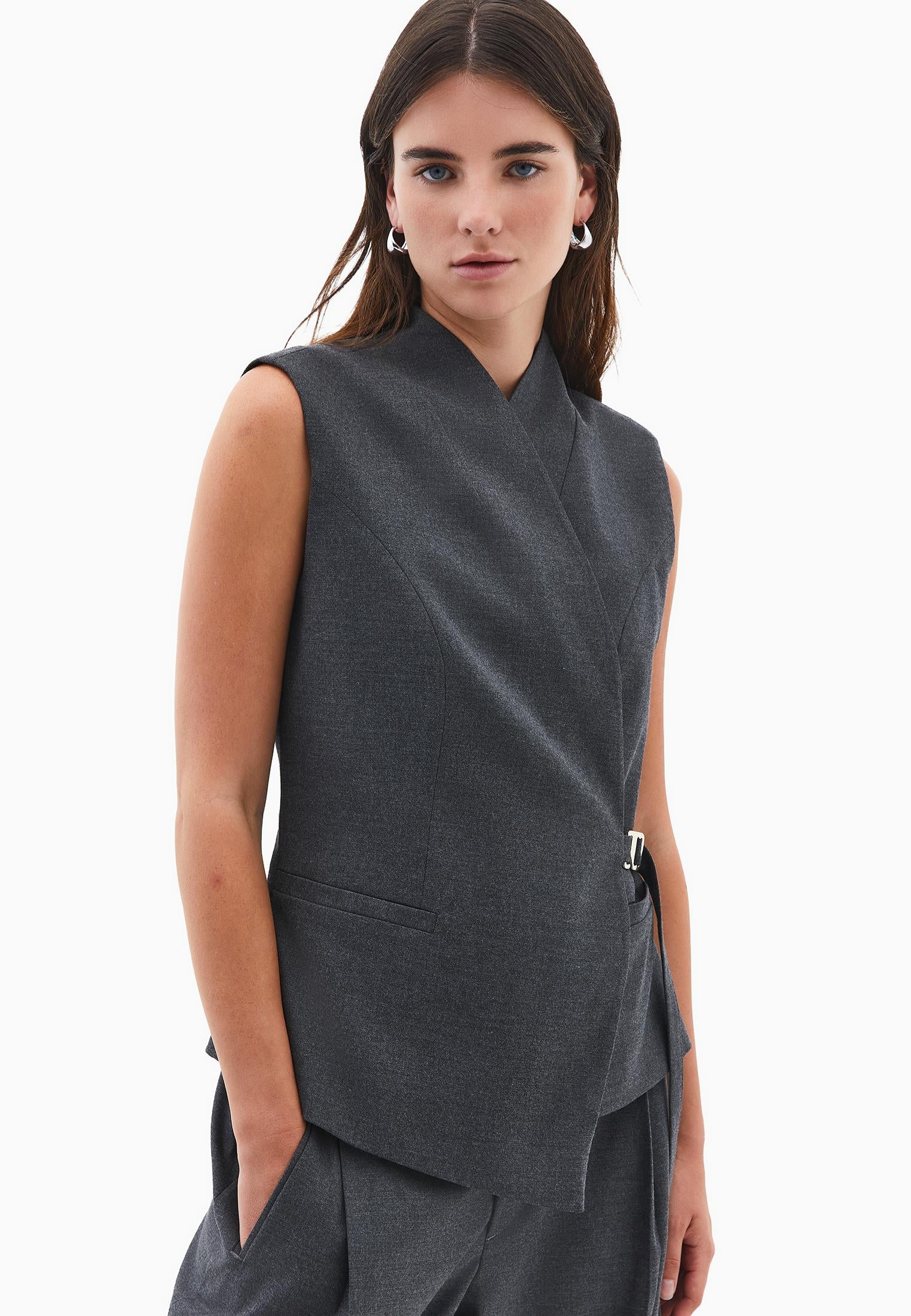 Asymmetrical Midi Vest - ANTHRA MELANGE