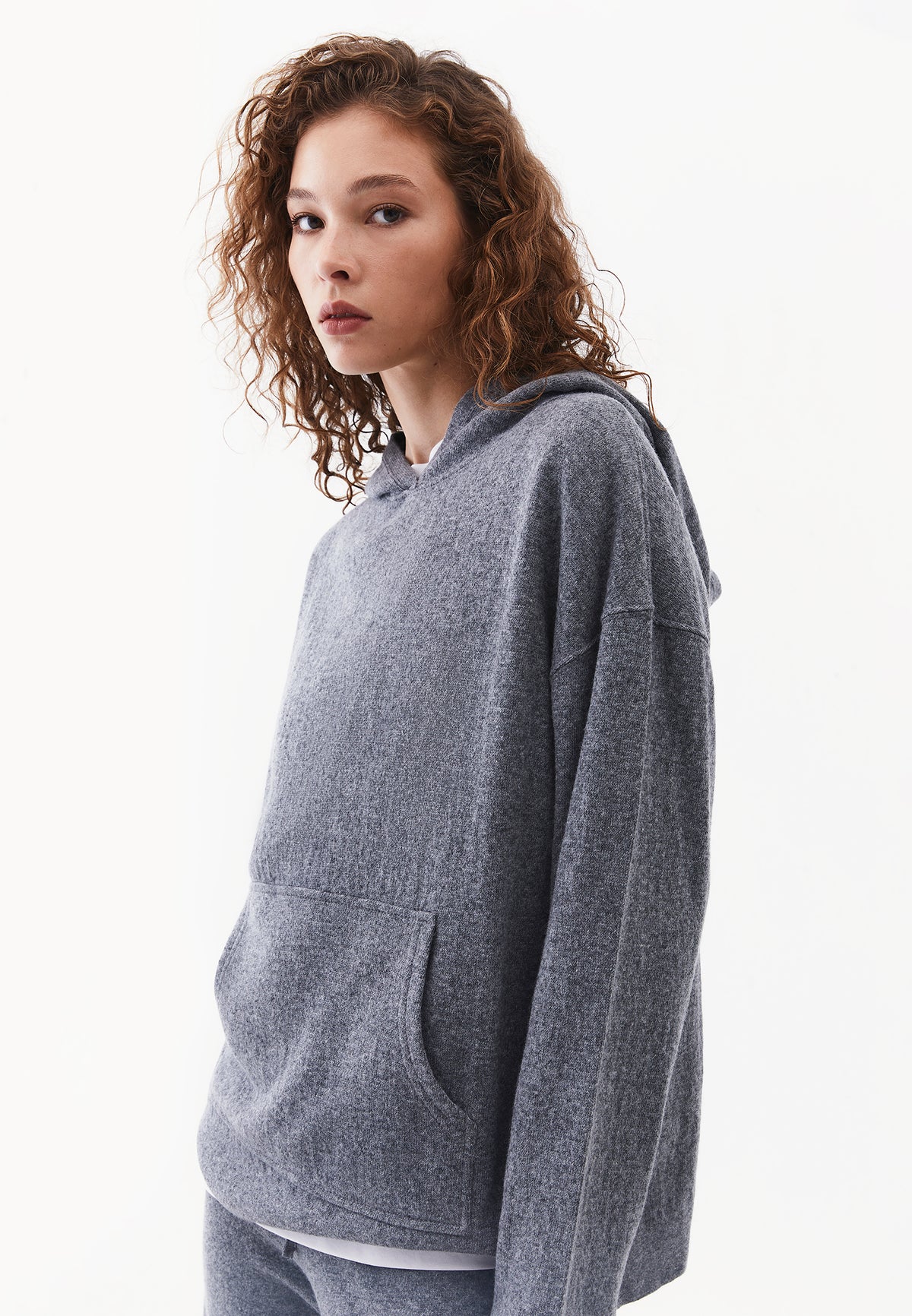 Hooded Long Sleeve Knit Sweatshirt - ANTHRA MELANGE