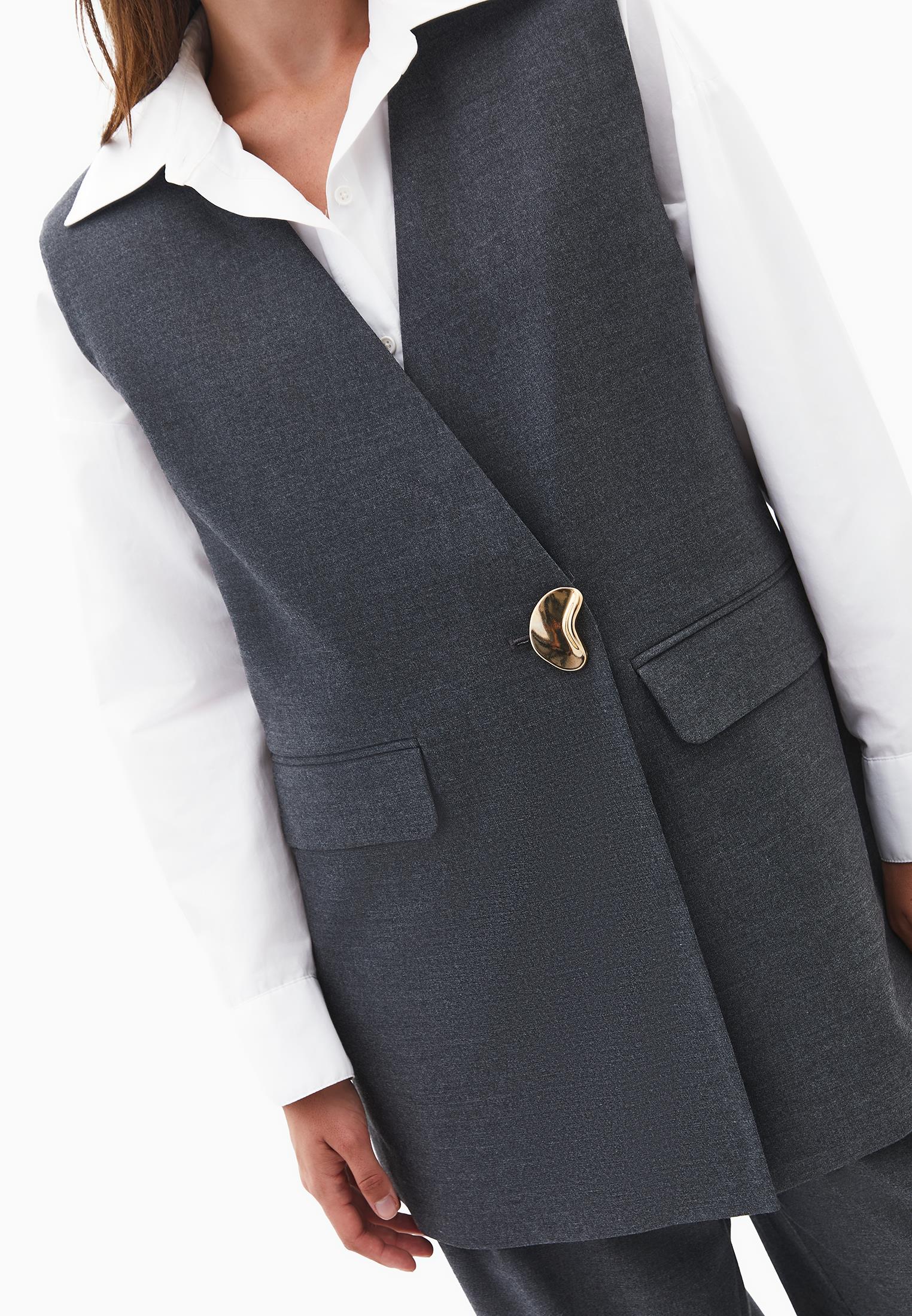 V Neck Button Detailed Oversize Vest - ANTHRA MELANGE
