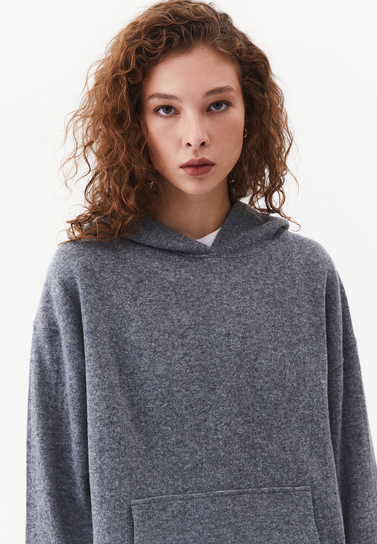 Hooded Long Sleeve Knit Sweatshirt - ANTHRA MELANGE