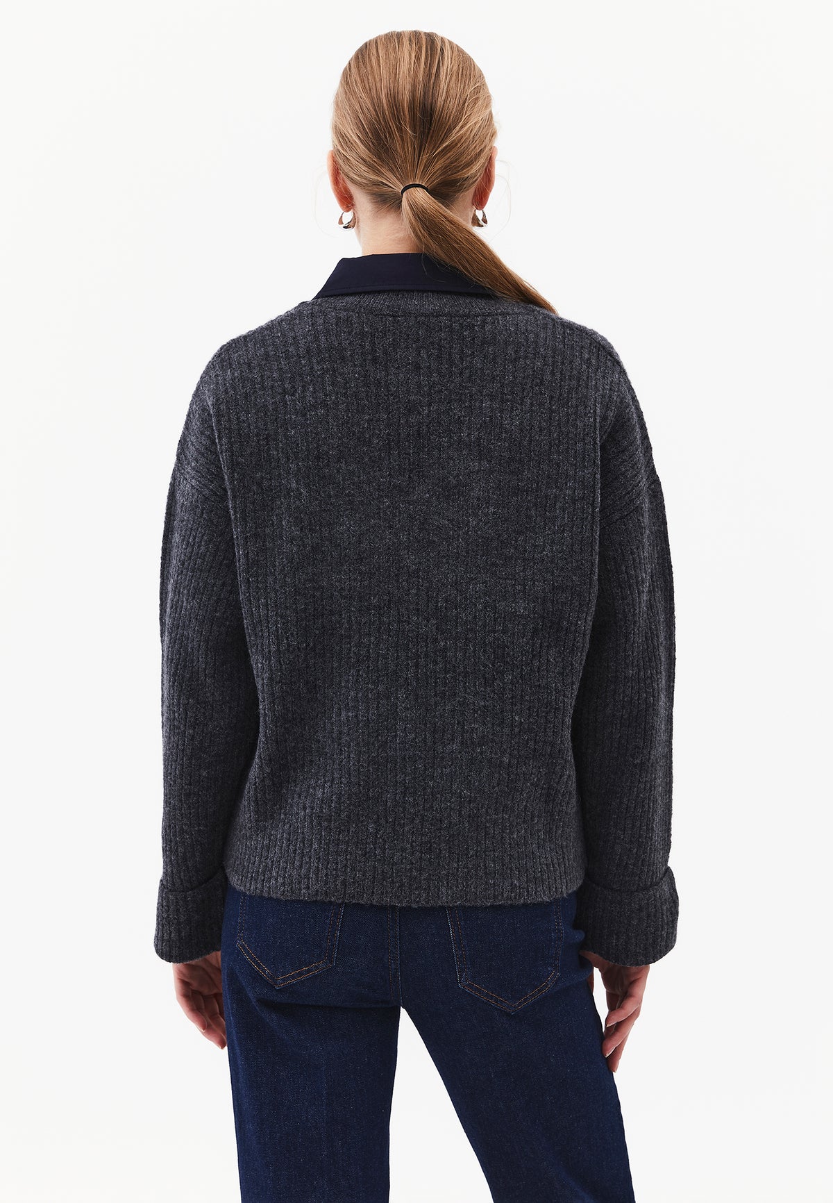 Loose V-Neck Sweater - ANTHRA MELANGE