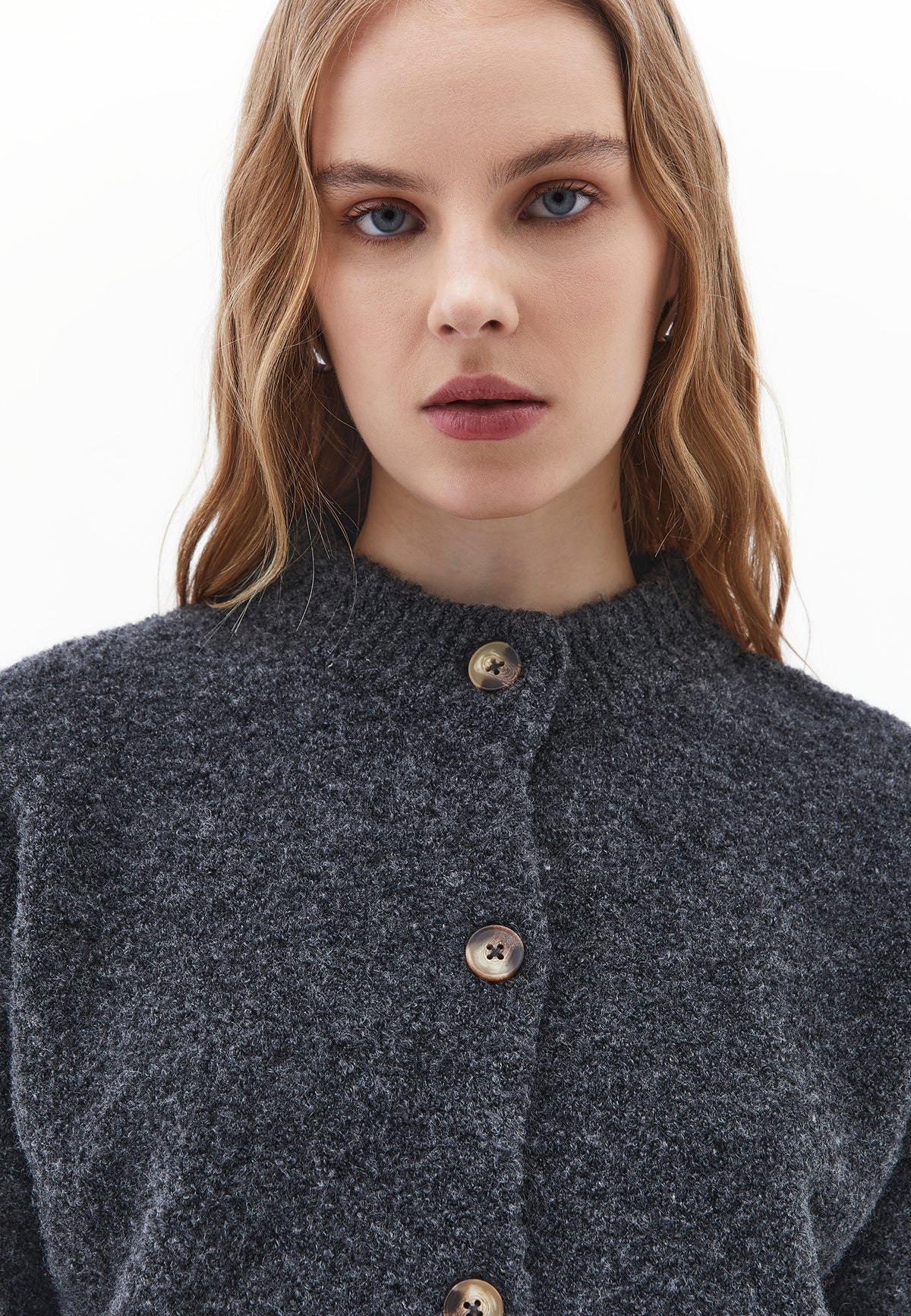 Button Detailed Short Cardigan - ANTHRA MELANGE