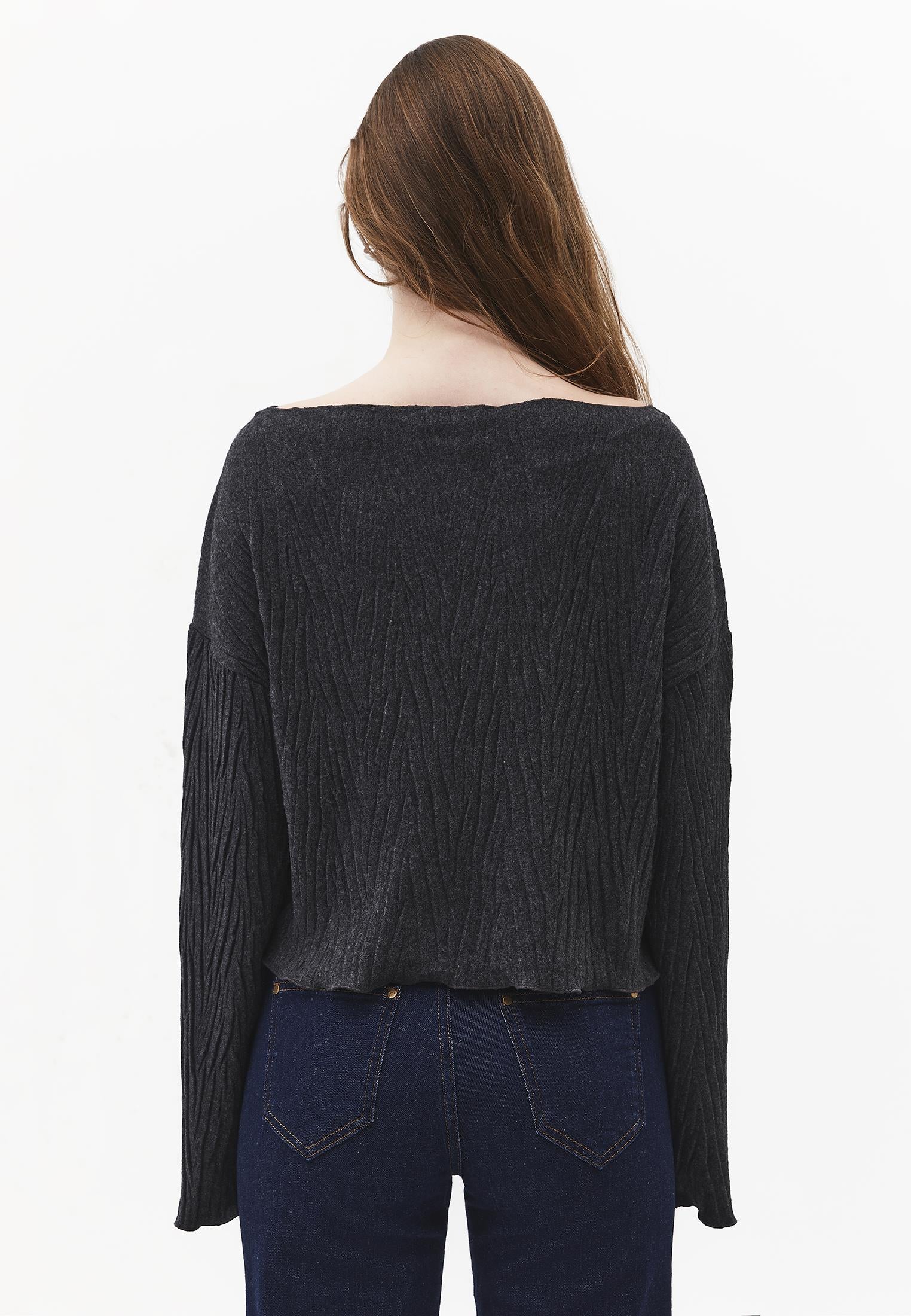 Sweater With Pleat Details - ANTHRA MELANGE