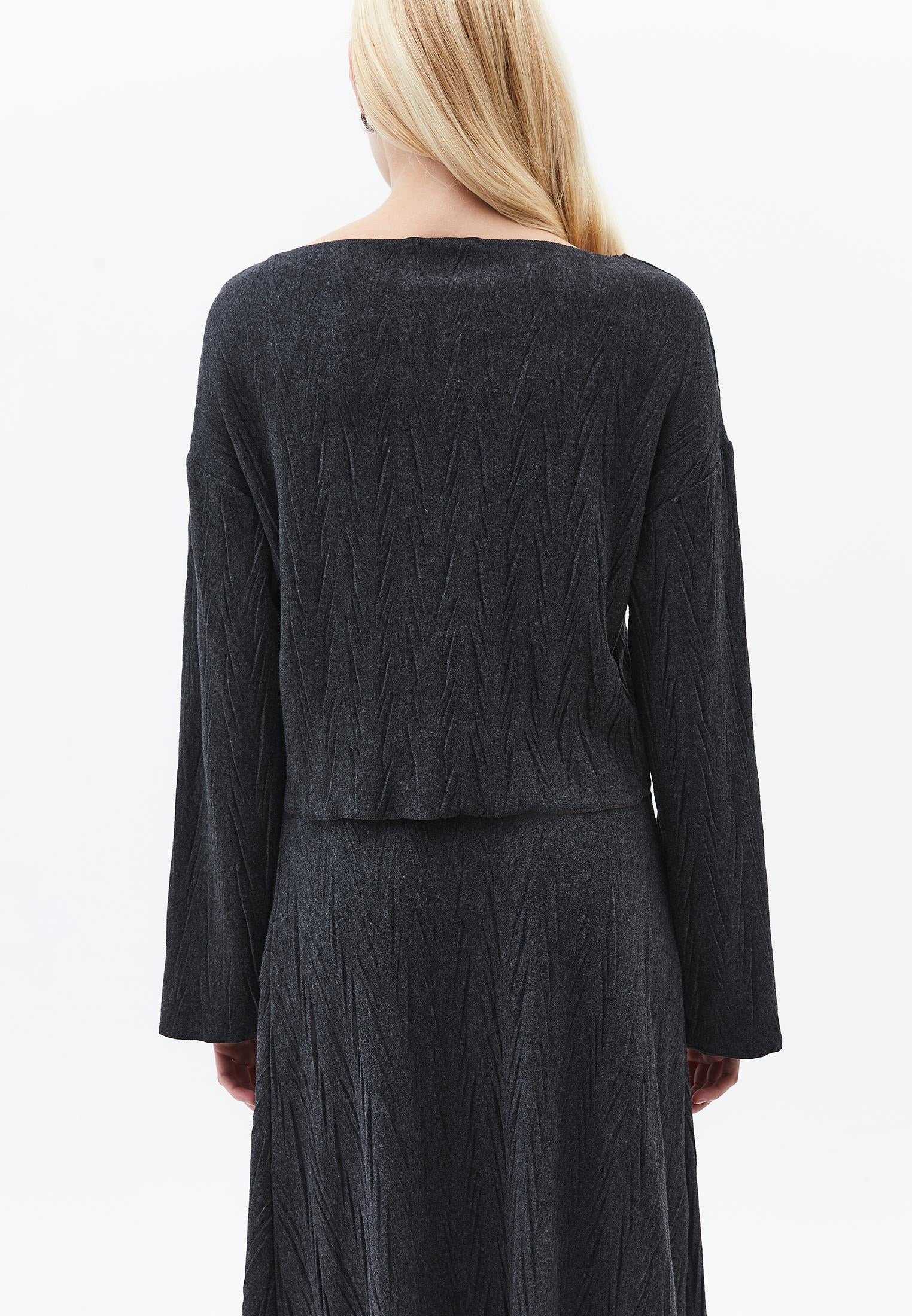 High Neck Long Sleeve Sweater - ANTHRA MELANGE