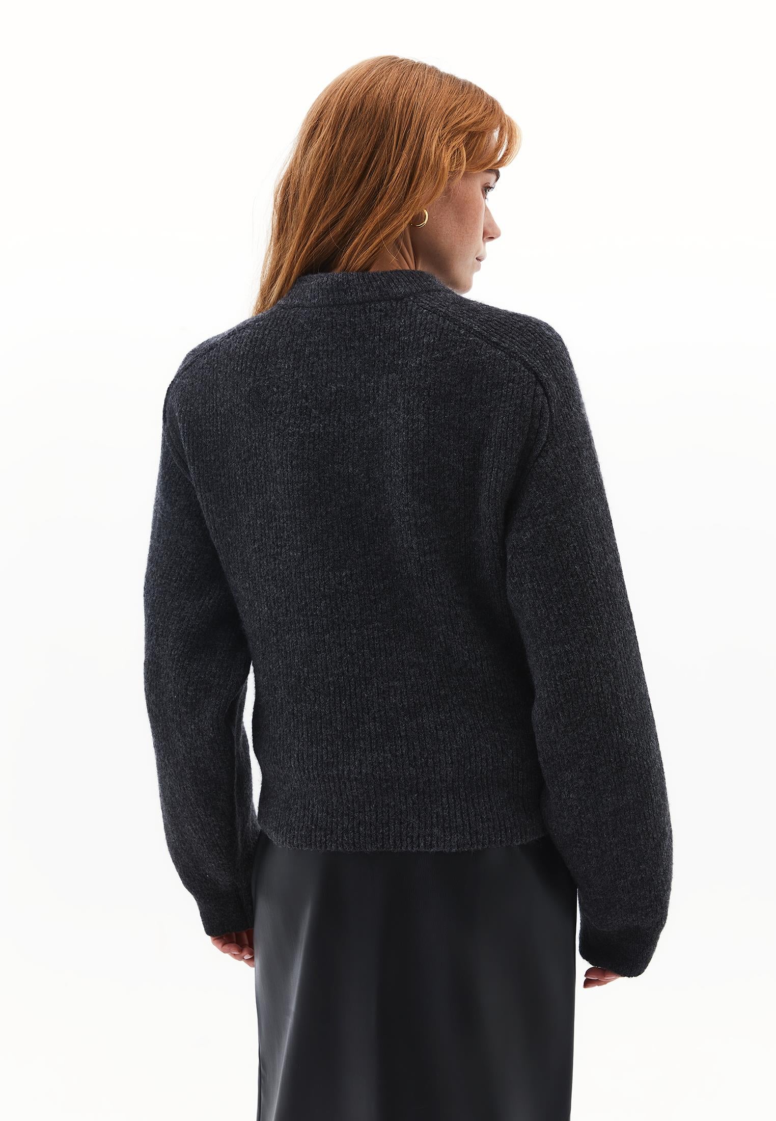 Crew Neck Long Sleeve Sweater - ANTHRA MELANGE
