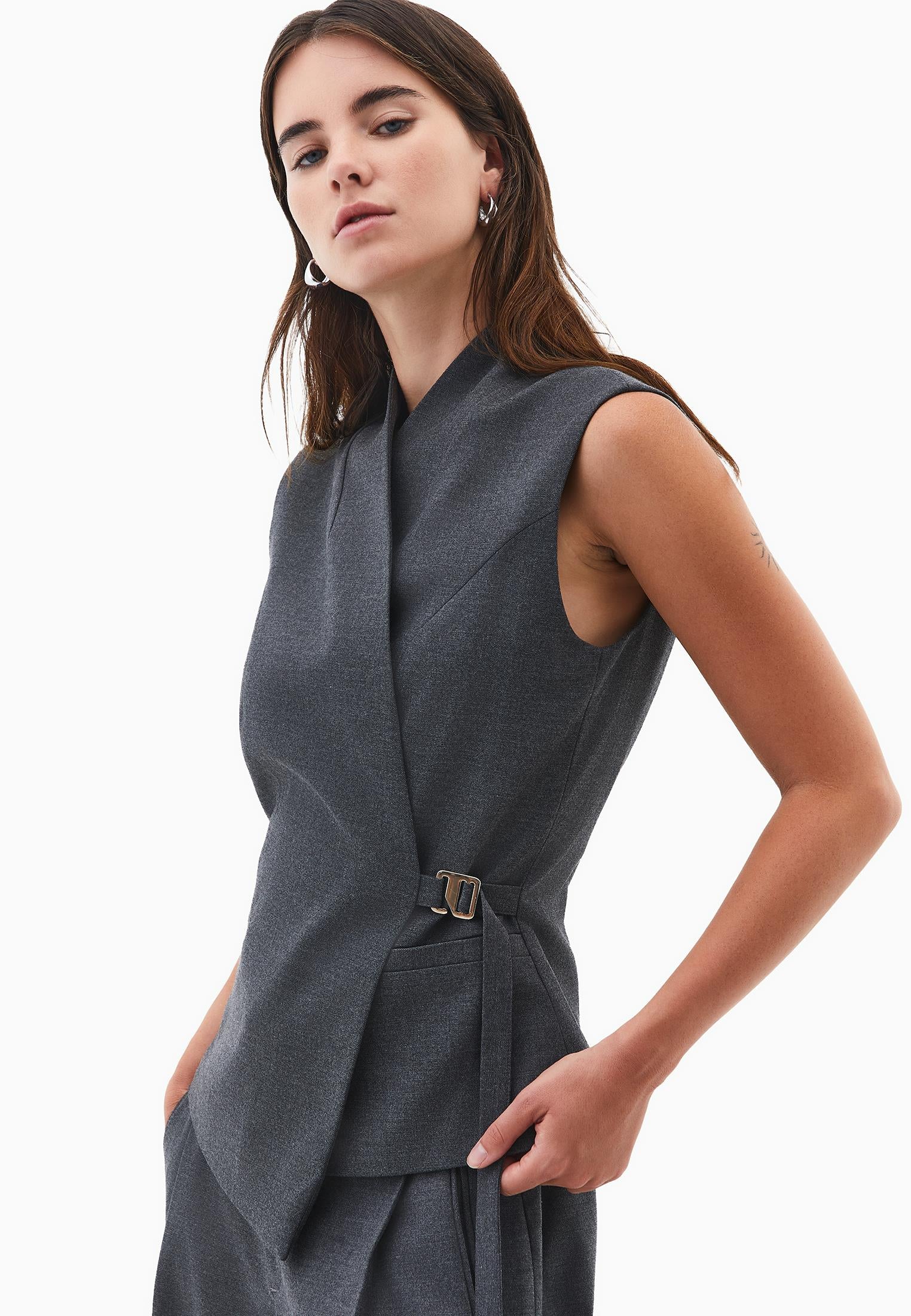 Asymmetrical Midi Vest - ANTHRA MELANGE