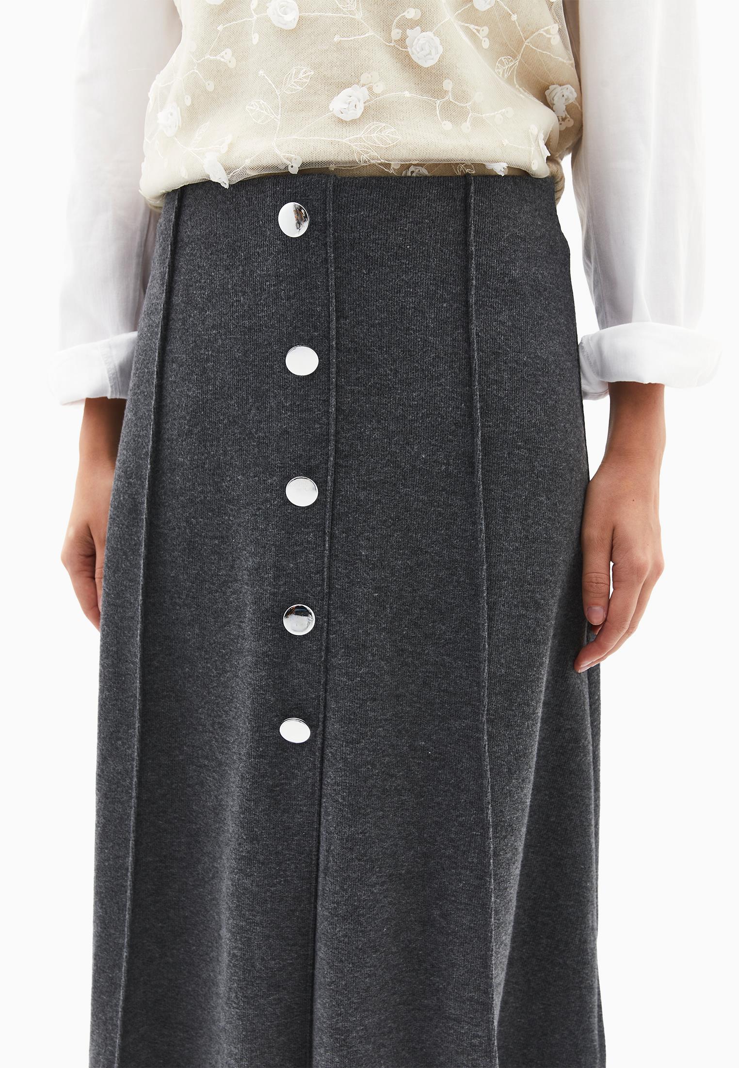 Mid Waist Flared Midi Skirt - ANTHRA MELANGE