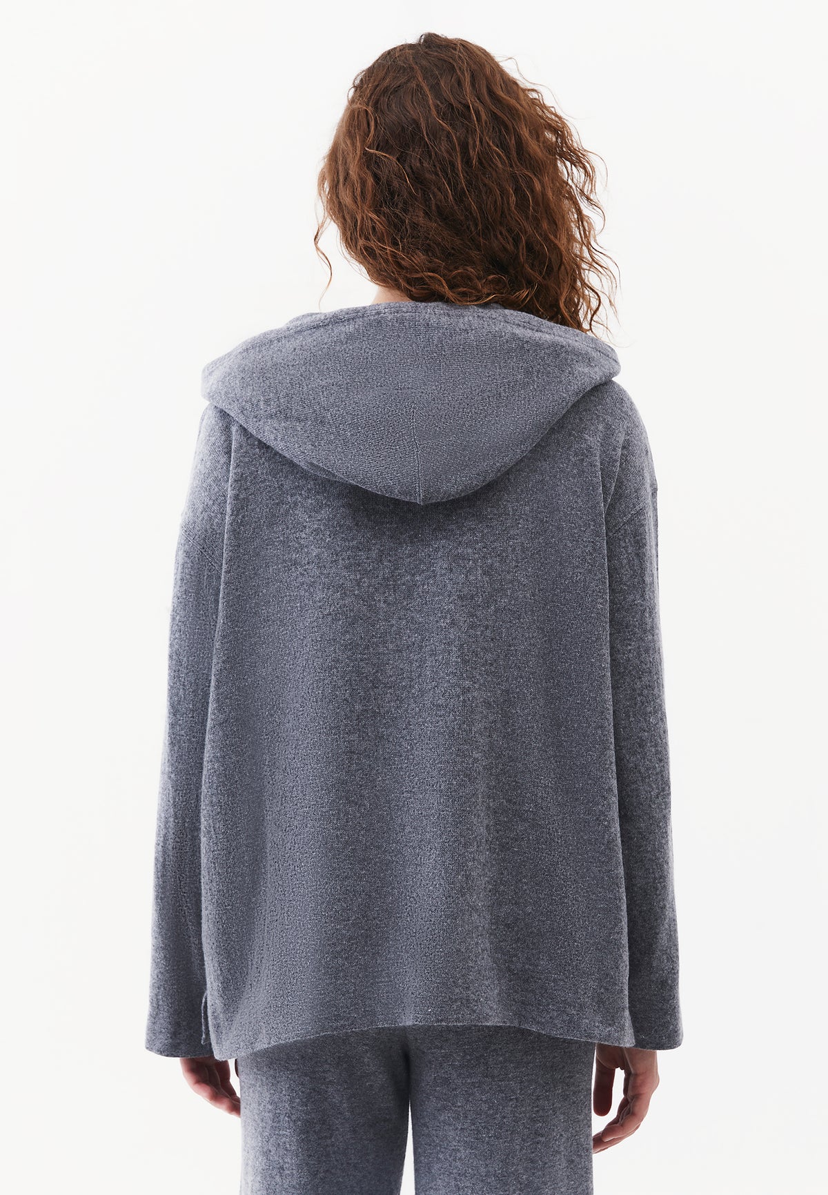 Hooded Long Sleeve Knit Sweatshirt - ANTHRA MELANGE