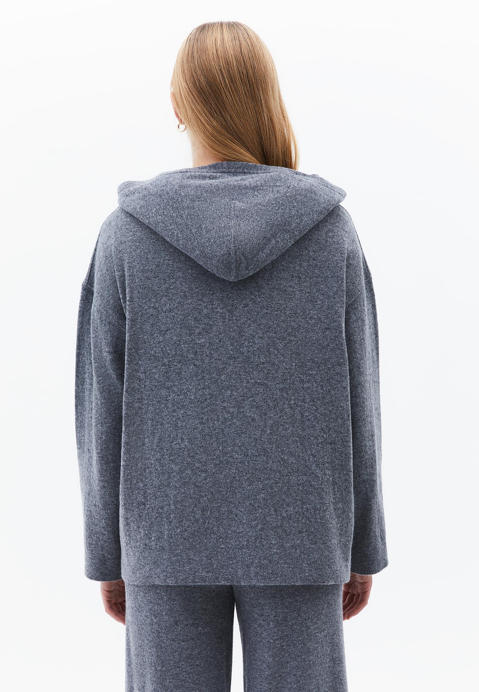Hooded Long Sleeve Comfortable Sweater - ANTHRA MELANGE