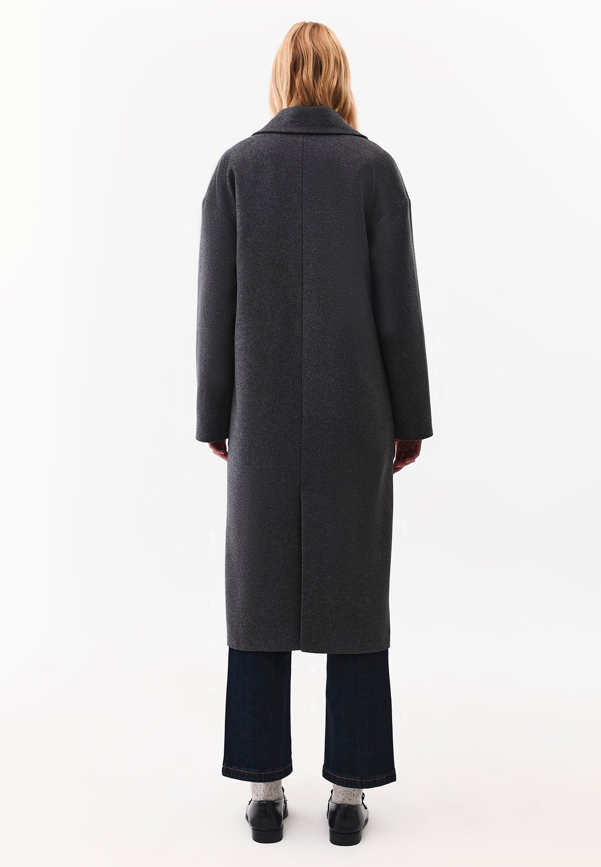 Long Double Breasted Pocket Detail Coat - ANTHRA MELANGE