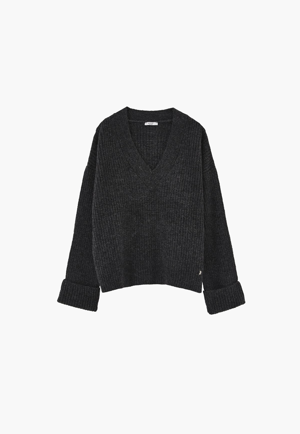 Loose V-Neck Sweater - ANTHRA MELANGE